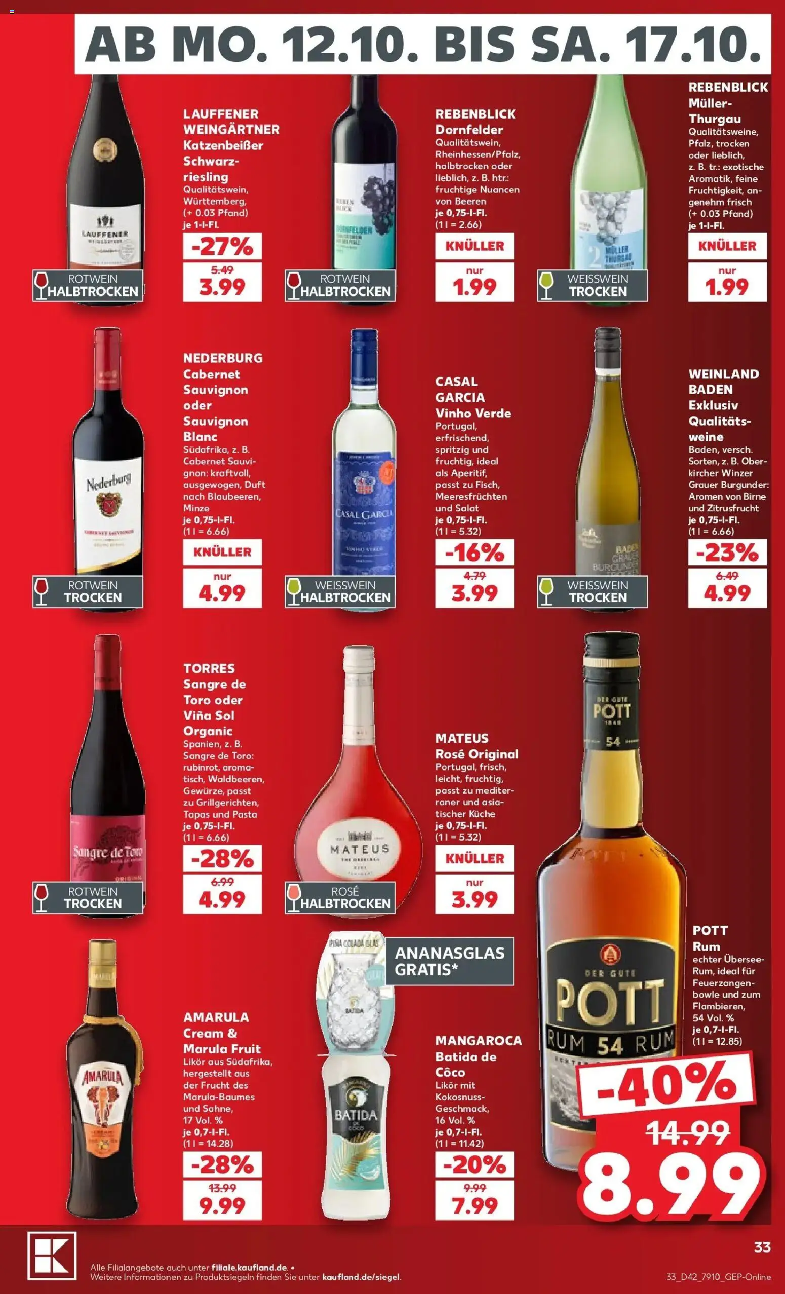 Vorschau von dem Prospekt des Geschäftes Kaufland, gültig ab dem 12.10.2026 - Küche, Rum, Birne, Weißwein, Rotwein, Duft, Weißwein halbtrocken, Weißwein trocken