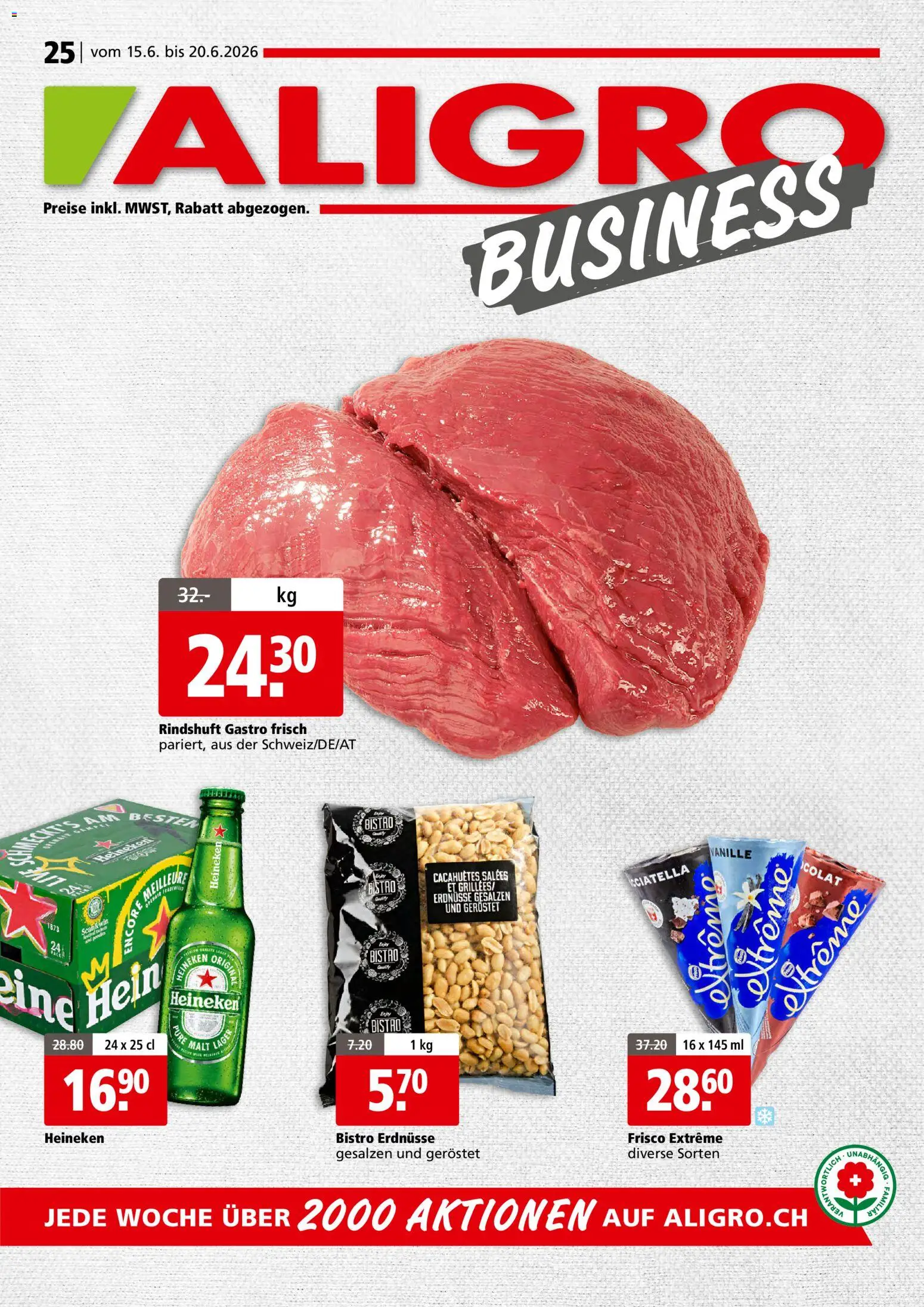 Vorschau des Merkblatts Aligro aktionen Business Chavannes, Matran, Genf, Sitten vom Shop Aligro gültig von 15.06.2026 bis 20.06.2026