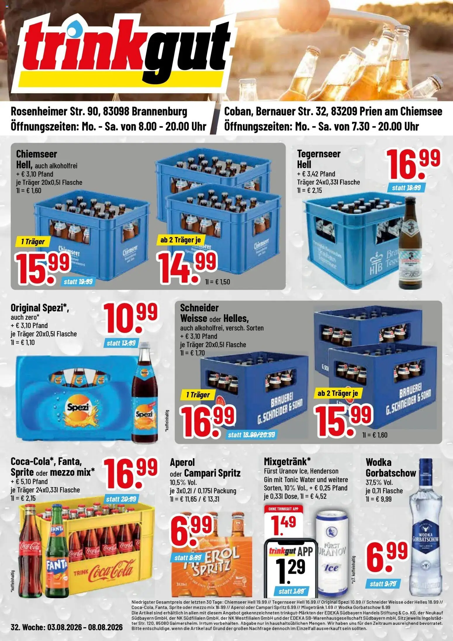 Vorschau von dem Prospekt des Geschäftes Trinkgut, gültig ab dem 03.08.2026 - Uhr, Coca cola, Aperol, Gin, Fanta, Sprite, Mixgetränk, Oder mezzo mix