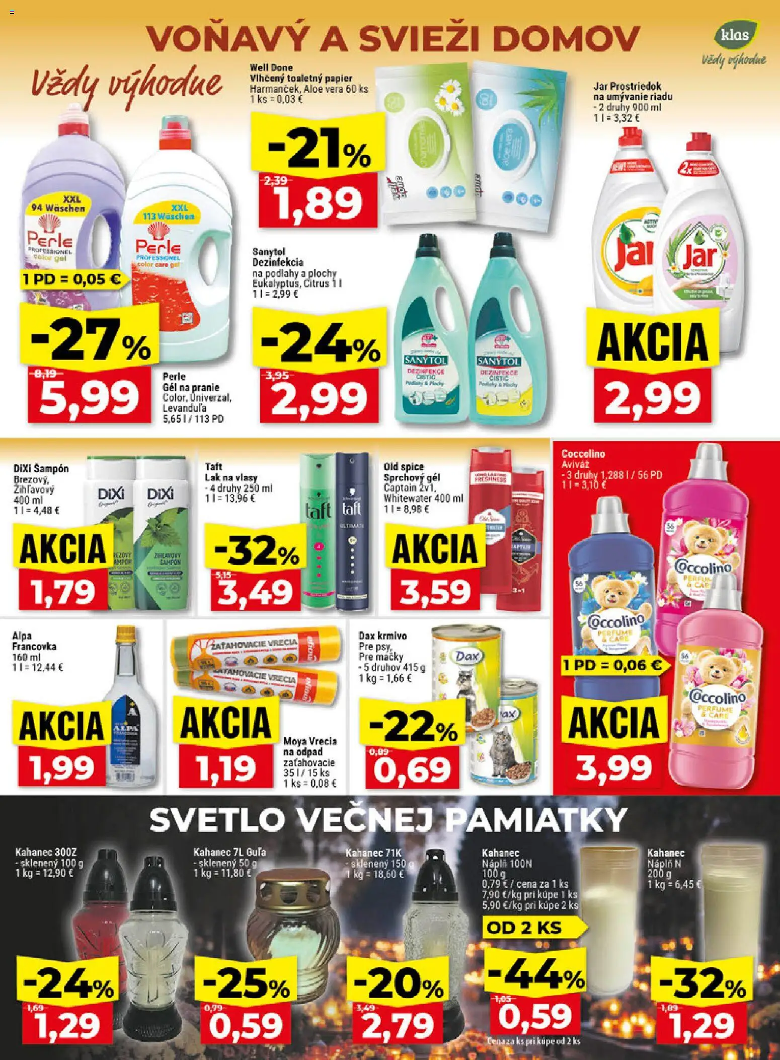 Náhľad Klas letáku platného od 26.10.2026 - Aloe Vera, Jar, Alpa, Šampón, Coccolino, Lak na vlasy, Aviváž, Sprchový gél