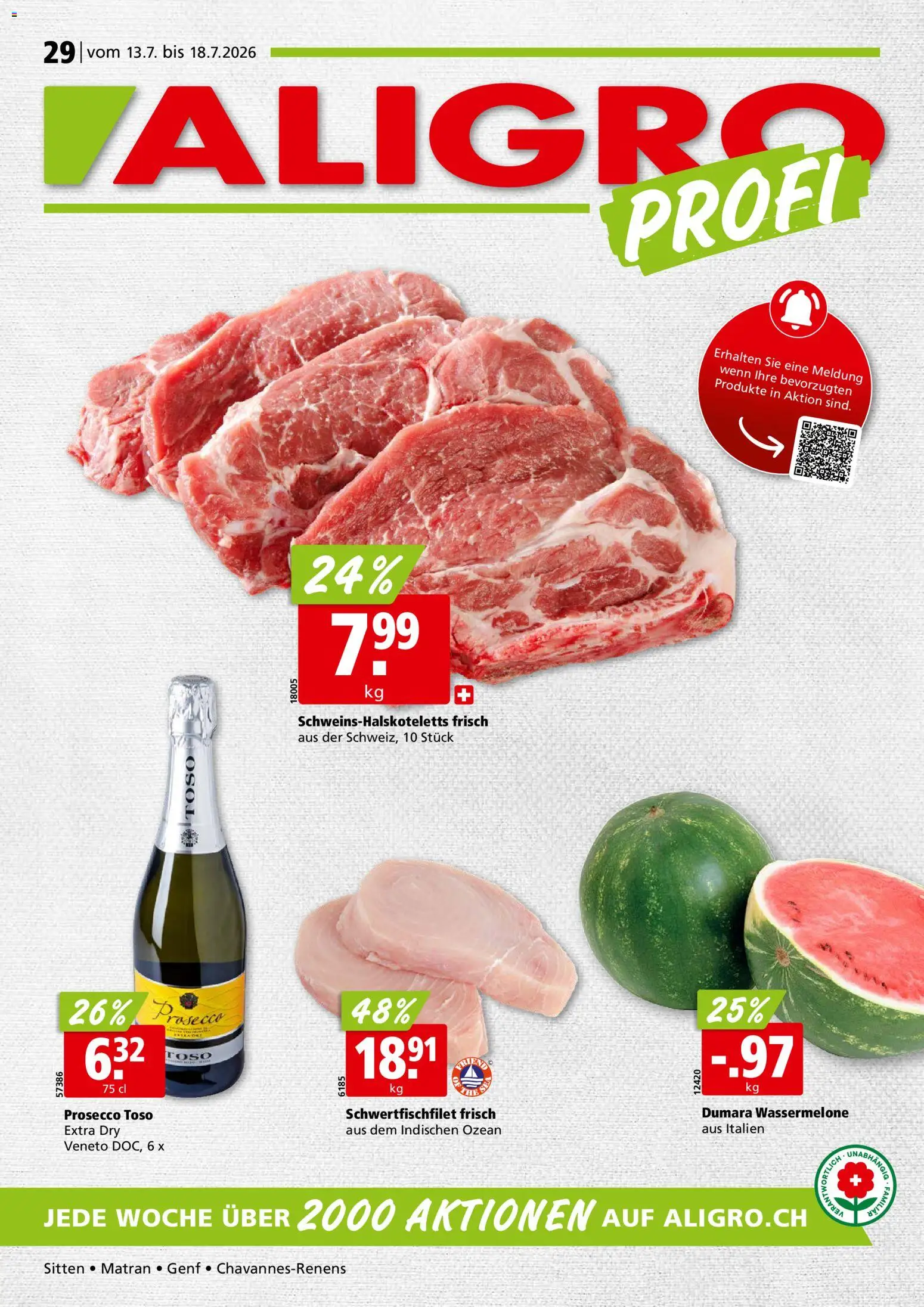 Vorschau des Merkblatts Aligro aktionen Chavannes, Matran, Genf, Sitten vom Shop Aligro gültig von 13.07.2026 bis 18.07.2026