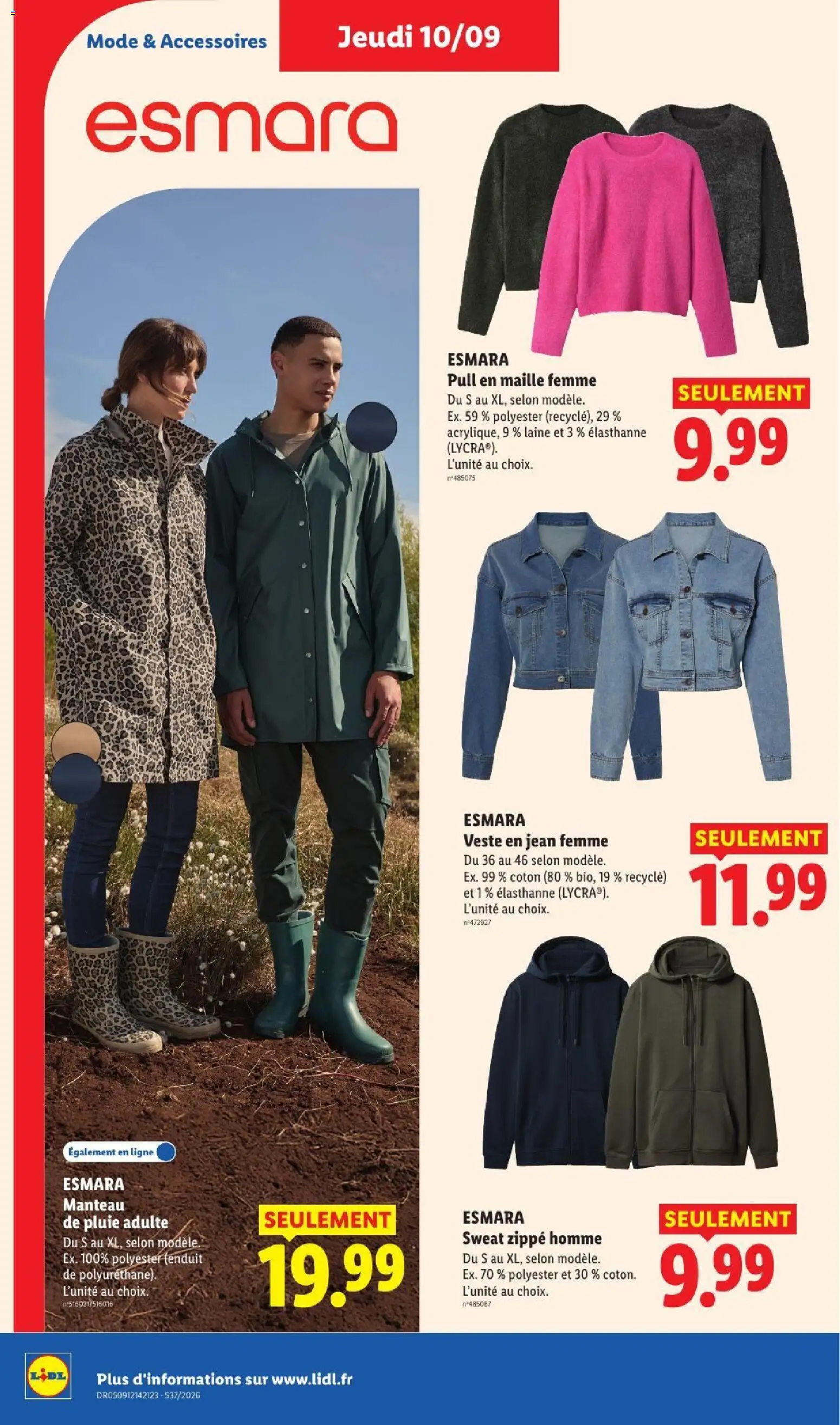 Prévisualisation de LIDL catalogue du magasin LIDL formulaire valide 10/09/2026 - Jean, Pull, Veste, Coton, Veste en jean, Pull en maille, Pull en maille femme, Esmara veste