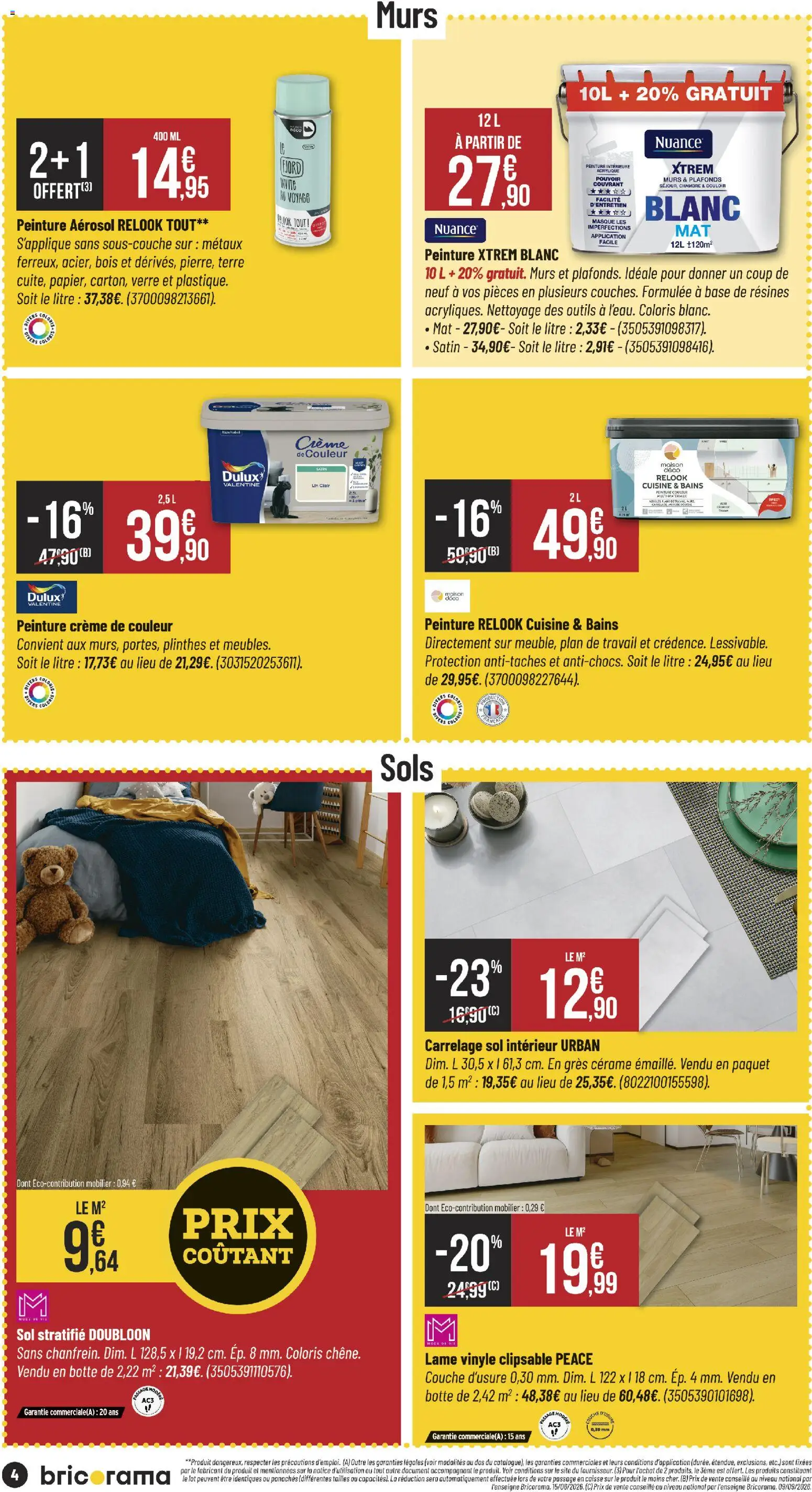 Prévisualisation de Bricorama catalogue du magasin Bricorama formulaire valide 09/09/2026 - Peinture, Carrelage, Crème, Masque, Base, Sol stratifié, Peinture couleur, Peinture aérosol