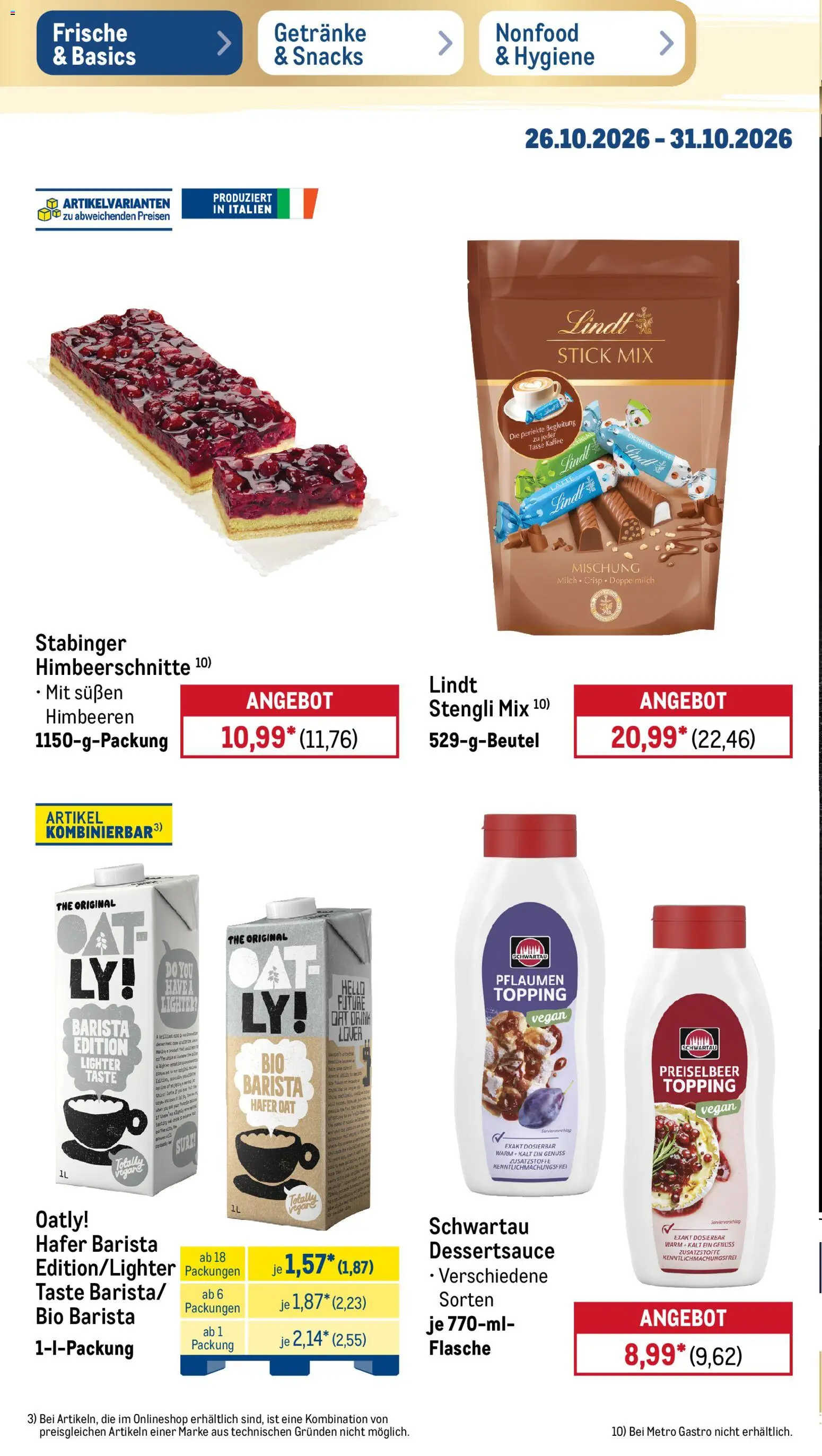 Vorschau von dem Prospekt des Geschäftes Metro, gültig ab dem 26.10.2026 - Kaffee, Lindt, Himbeeren, Pflaumen, Oatly