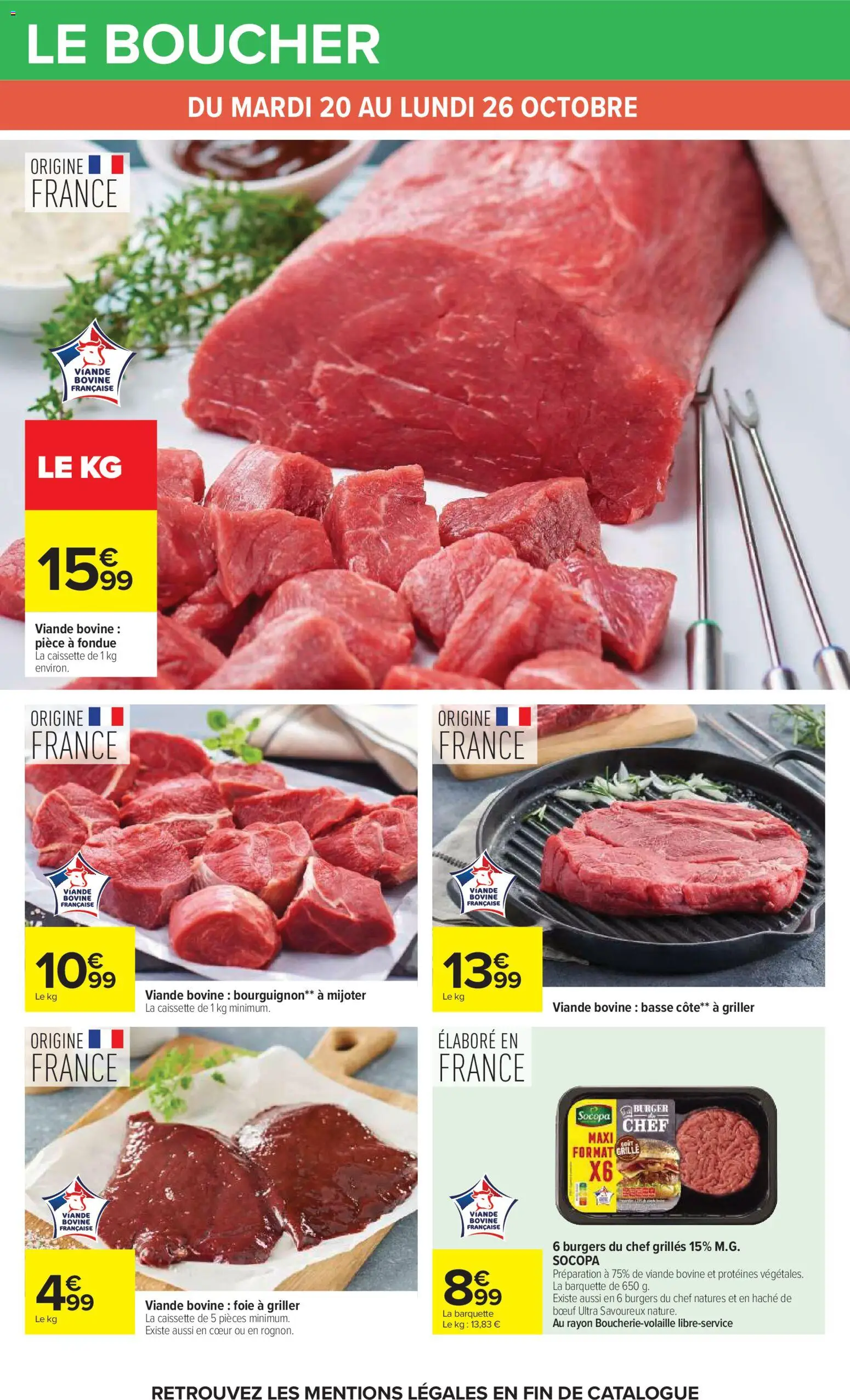 Prévisualisation de Carrefour catalogue du magasin Carrefour formulaire valide 20/10/2026 - Burger, Foie, Viande, Basse côte, Viande bovine