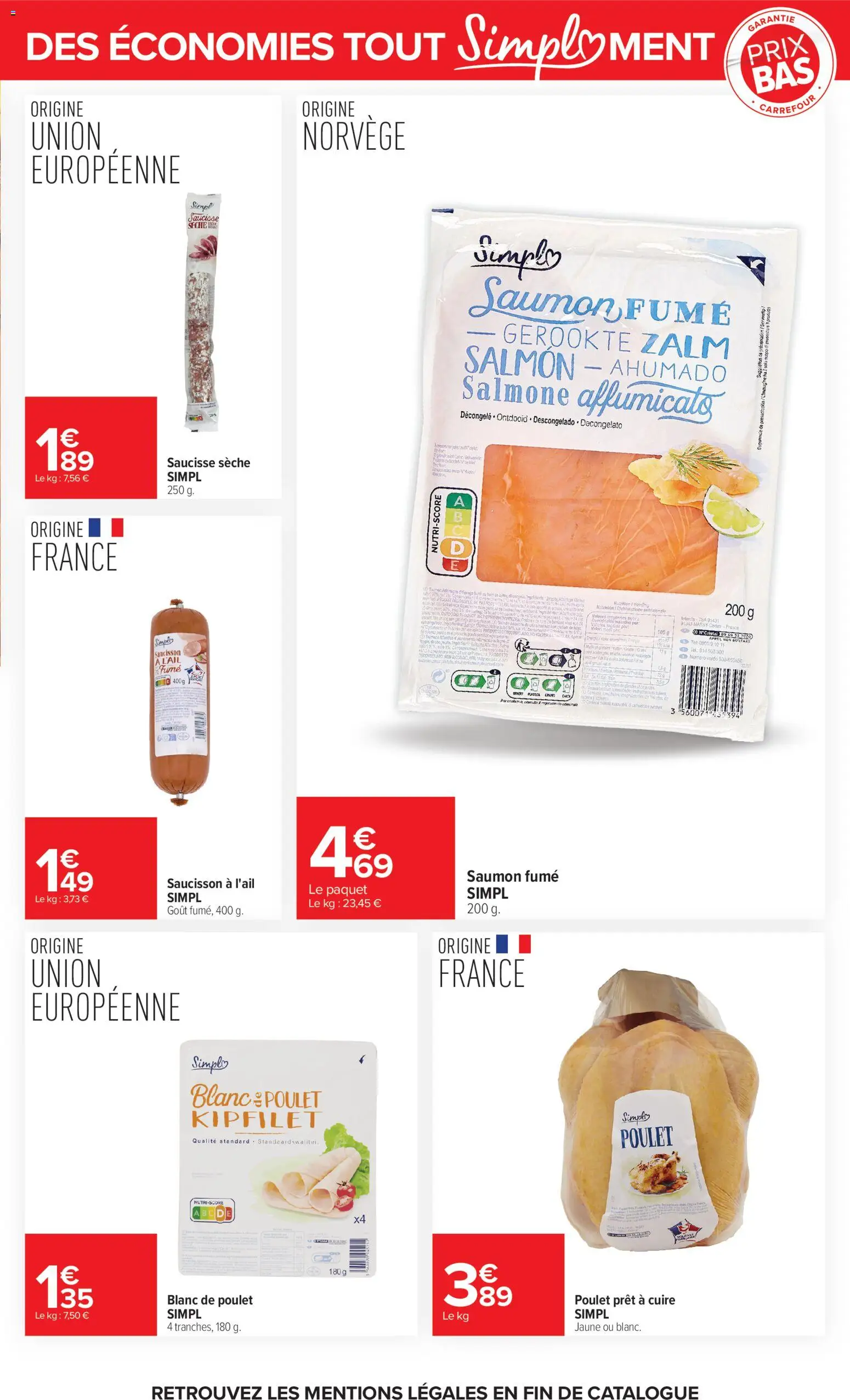 Prévisualisation de Carrefour Tout simplement du magasin Carrefour formulaire valide 03/11/2026 - Poulet, Saucisson, Saumon, Saumon fumé, Saucisse, Blanc de poulet
