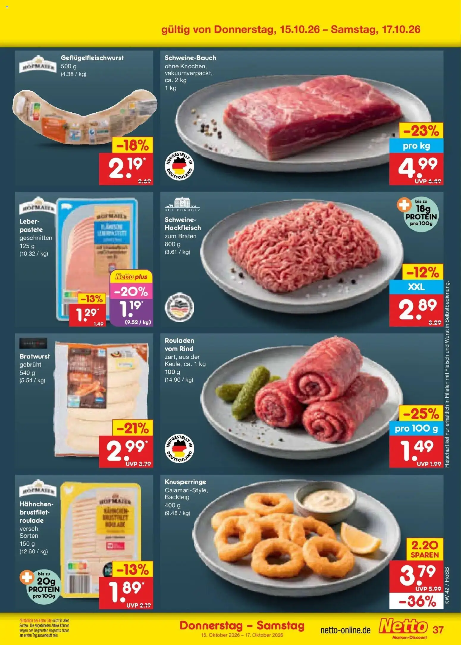 Vorschau von dem Prospekt des Geschäftes Netto Marken-Discount, gültig ab dem 12.10.2026 - Wurst, Bratwurst, Fleisch, Hackfleisch, Schweinebauch, Hahnchen