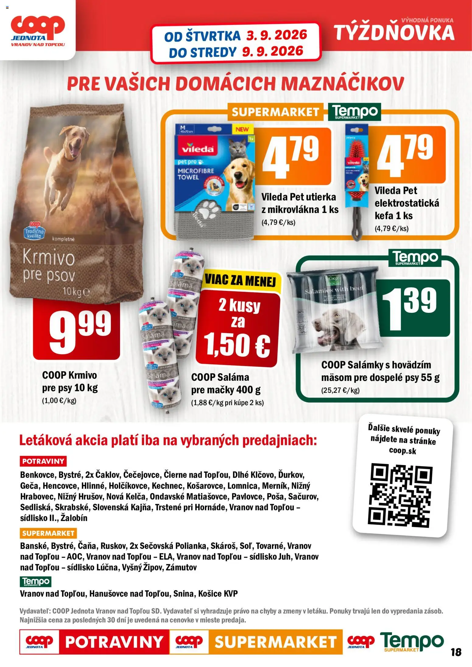 Náhľad COOP Jednota letáku platného od 03.09.2026 - Saláma, Kefa