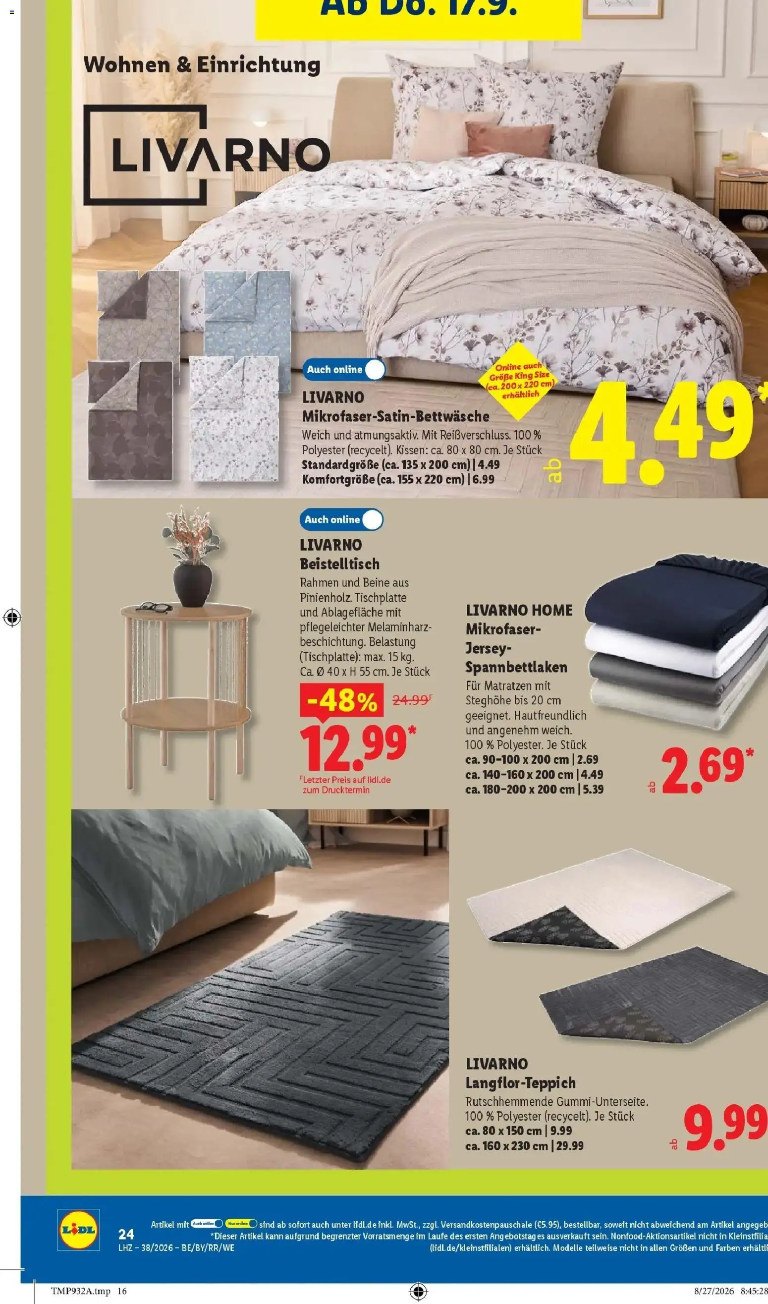 Vorschau von dem Prospekt des Geschäftes Lidl, gültig ab dem 14.09.2026 - Beistelltisch, Kissen