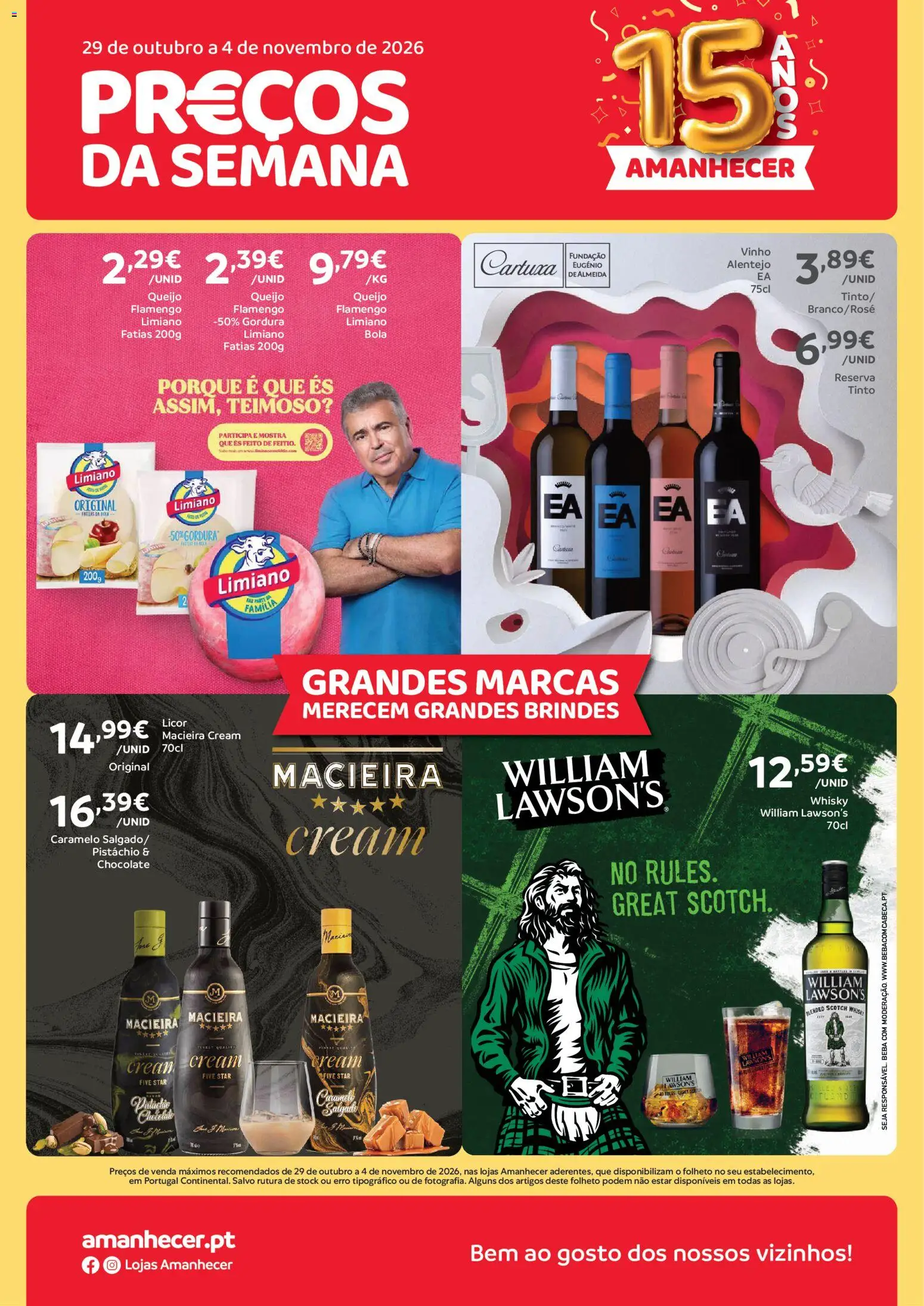 Pré-visualização do folheto da loja Amanhecer válida a partir de 29/10/2026 - Chocolate, Vinho, Whisky, Queijo, Macieira cream, Licor