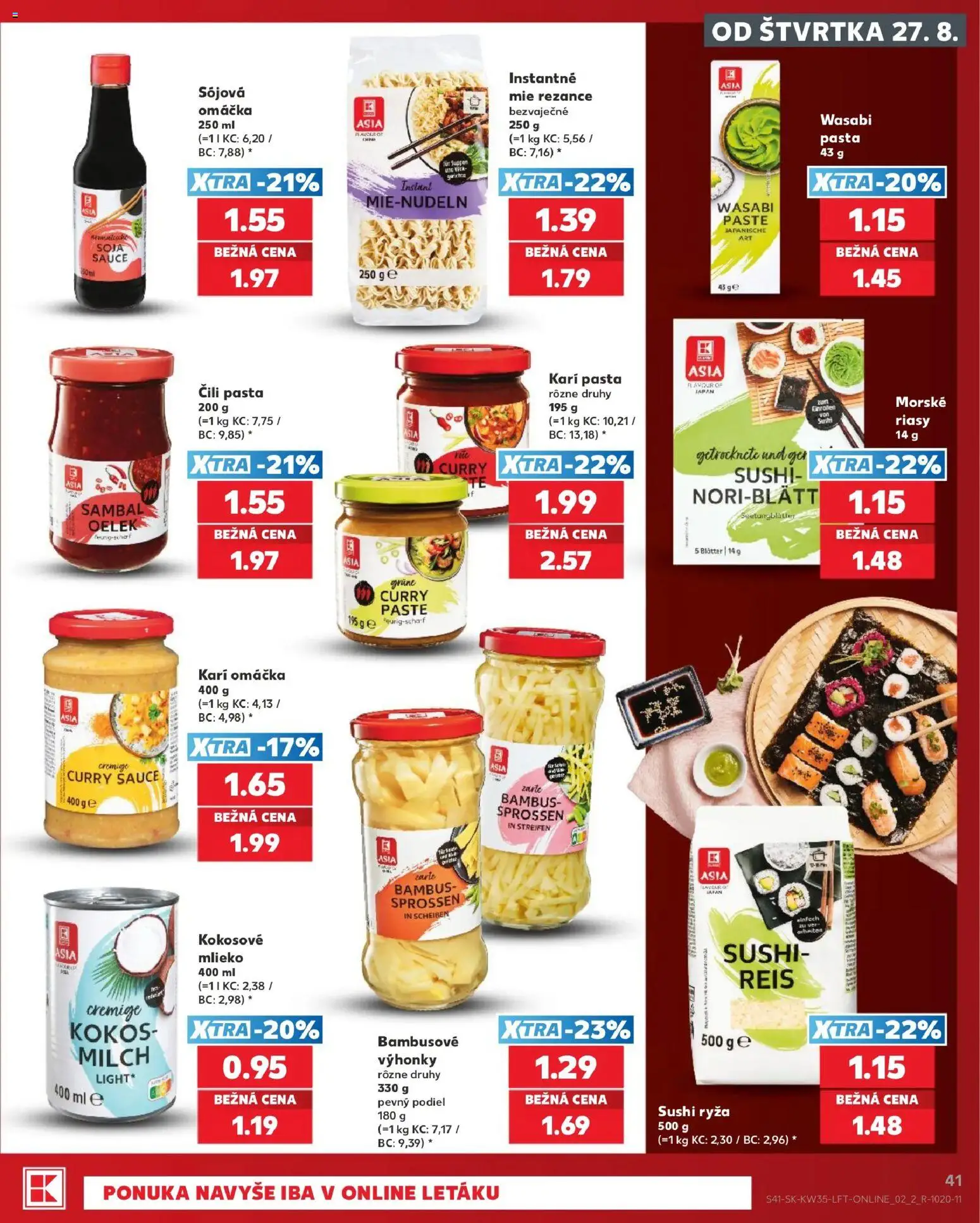 Náhľad Kaufland letáku platného od 27.08.2026 - Sushi, Wasabi, Mlieko, Kokos, Ryža, Omáčka, Rezance