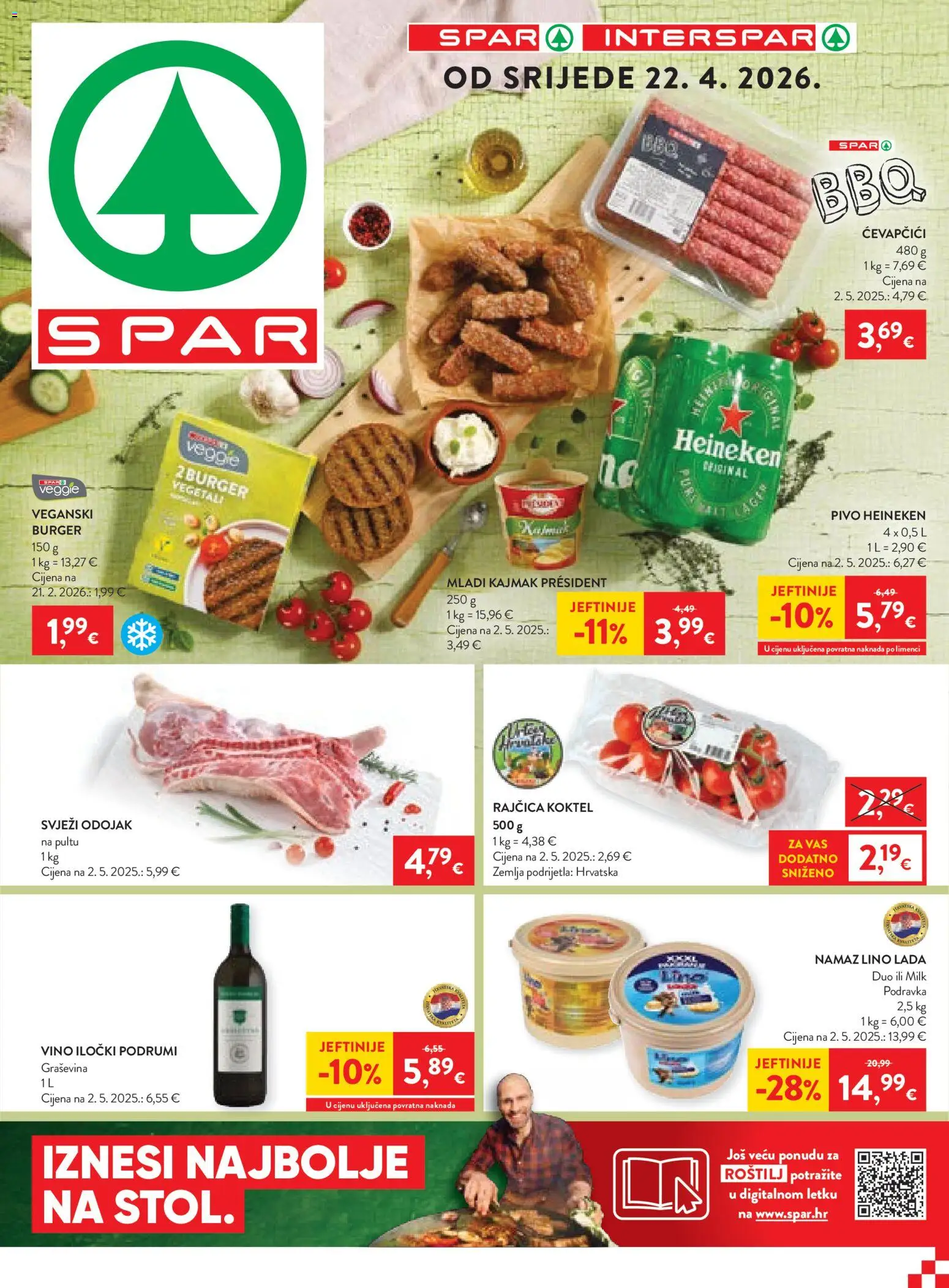 Pregled letka Spar Katalog trgovine Spar vrijedi od 22.04.2026 - Zemlja, Heineken, Kajmak, Rajčica, Lino Lada, Odojak, Lino, Namaz