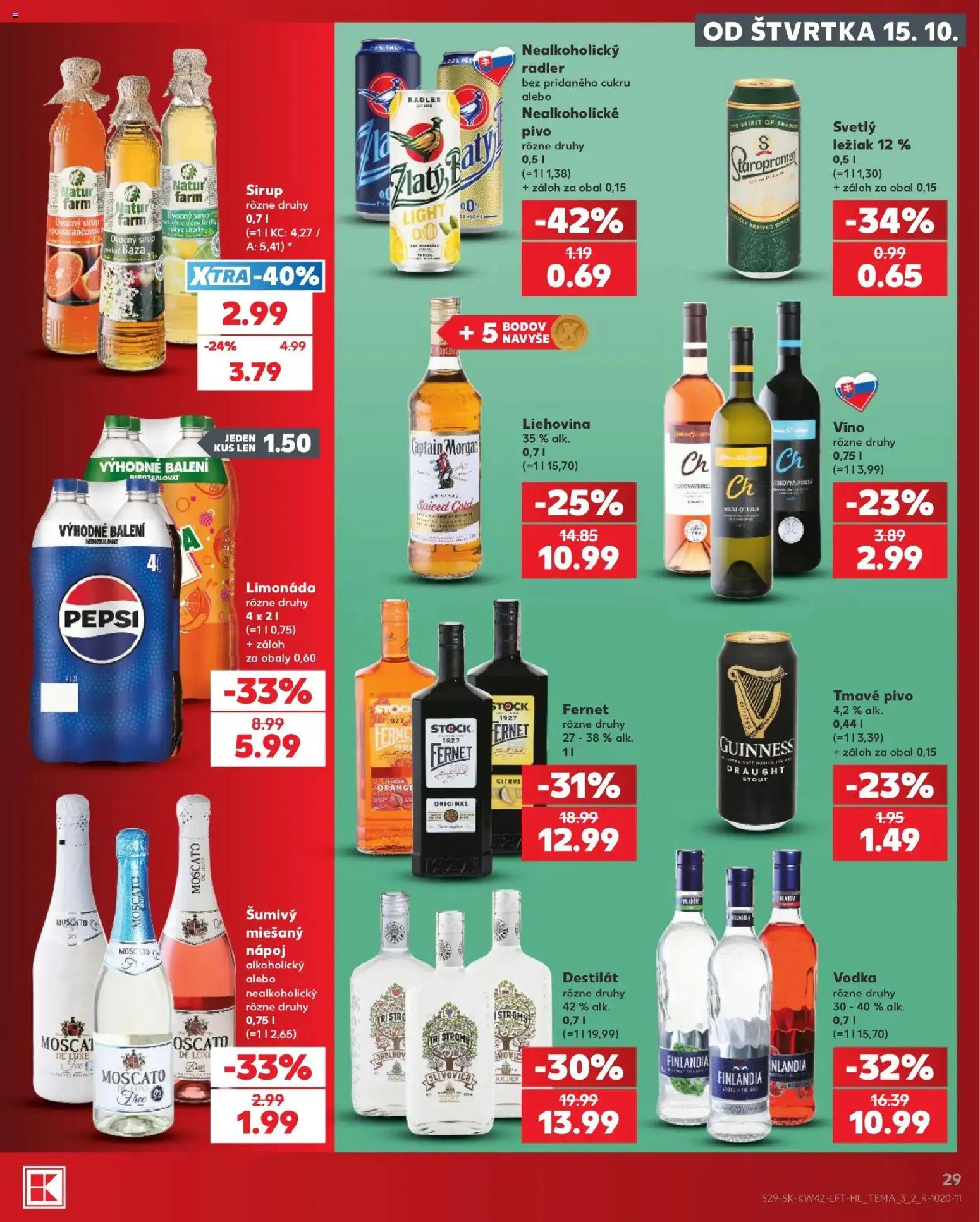 Náhľad Kaufland letáku platného od 15.10.2026 - Pepsi, Sirup, Fernet, Finlandia, Limonáda, Nealkoholické pivo, Ovocný sirup, Destilát