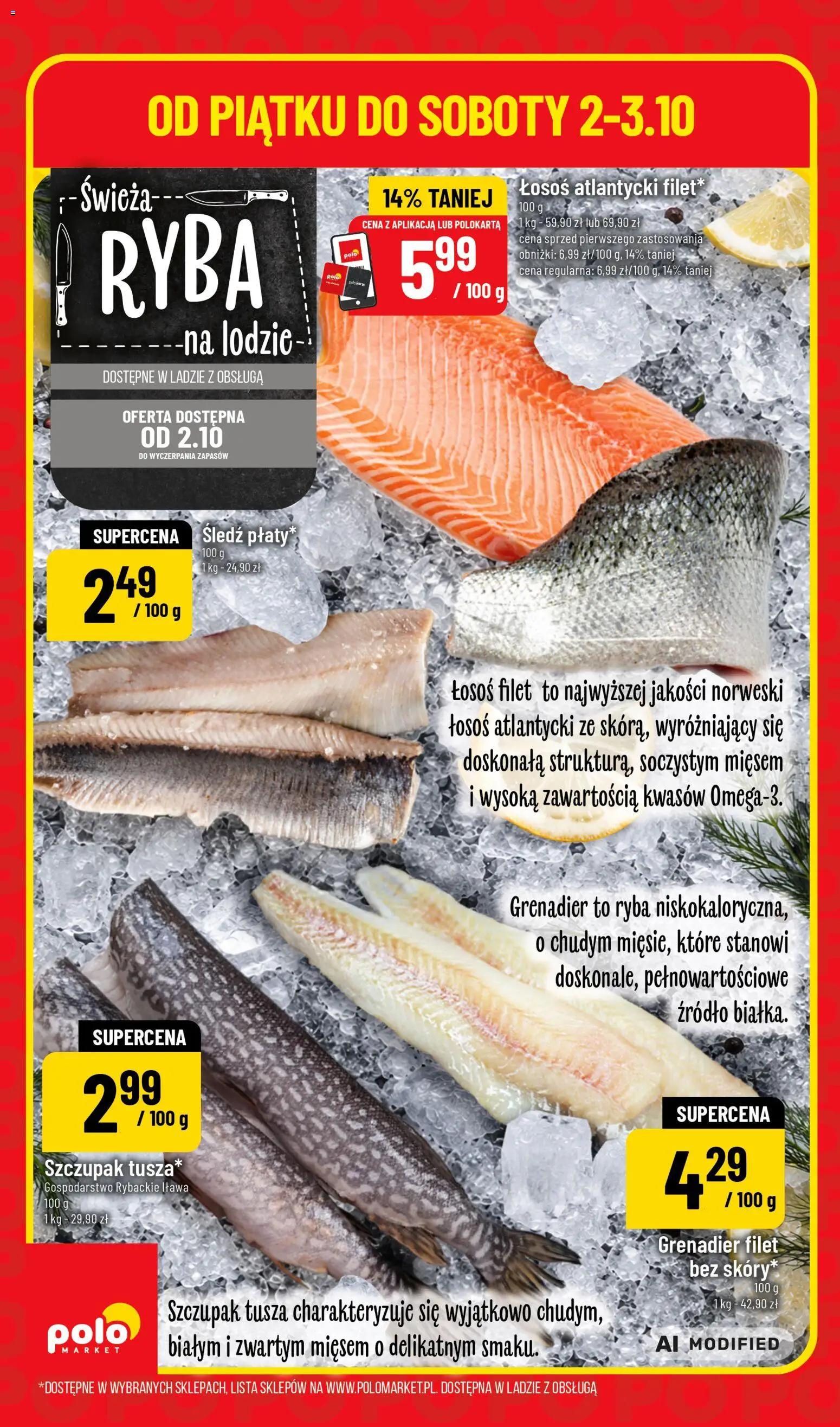 Pogląd gazetki "POLOmarket gazetka - Super Hity" ze sklepu POLOmarket ważnej od 02.10.2026 - Ryba, Łosoś, Śledź, Filet, Łosoś atlantycki, Łosoś filet