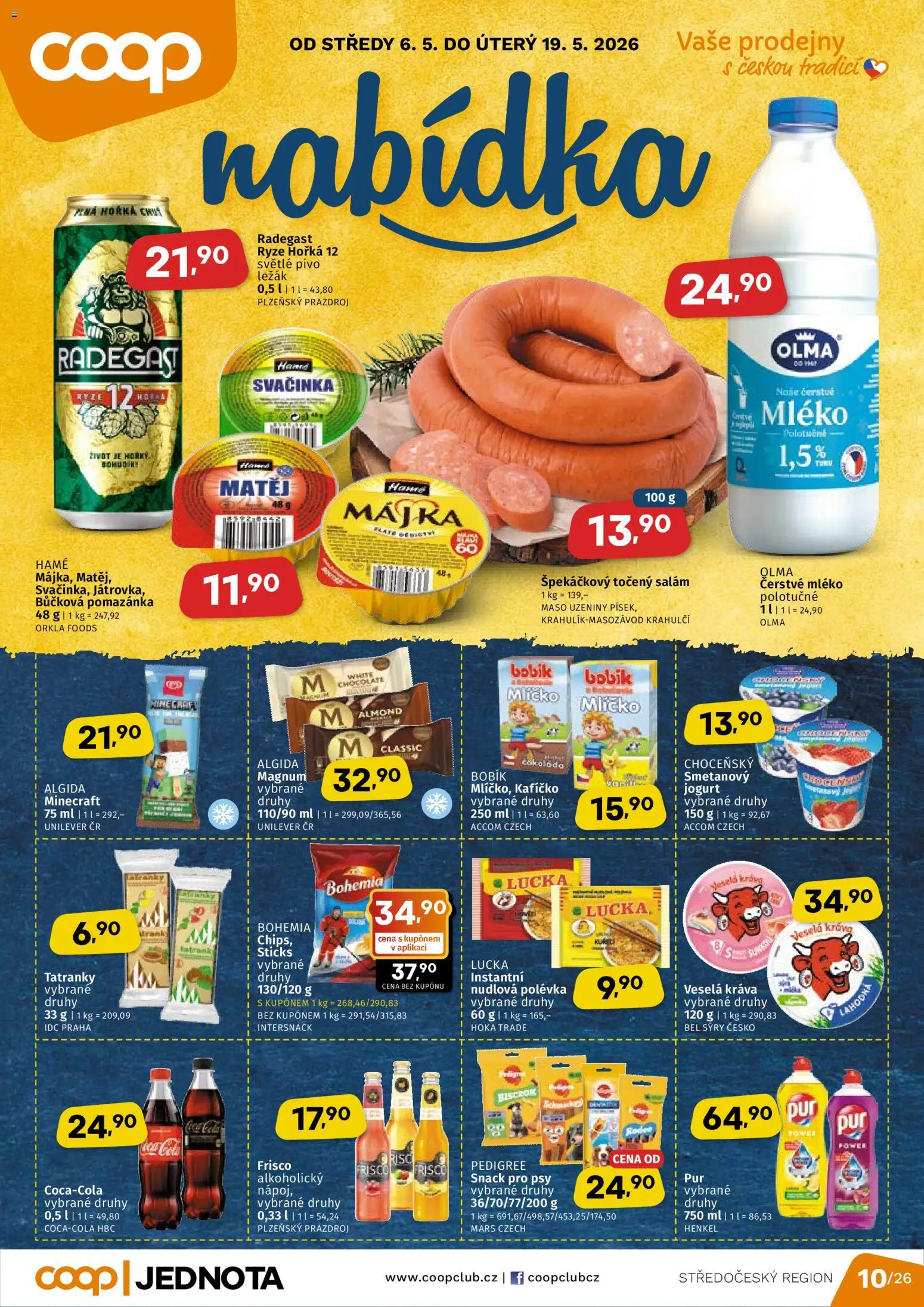 Náhled nabídky: Coop Coop leták - Středočeský region platný od 06.05.2026 - Mléko, Čokoláda, Rýže, Prazdroj, Sýry, Uzeniny, Pedigree, Točený salám