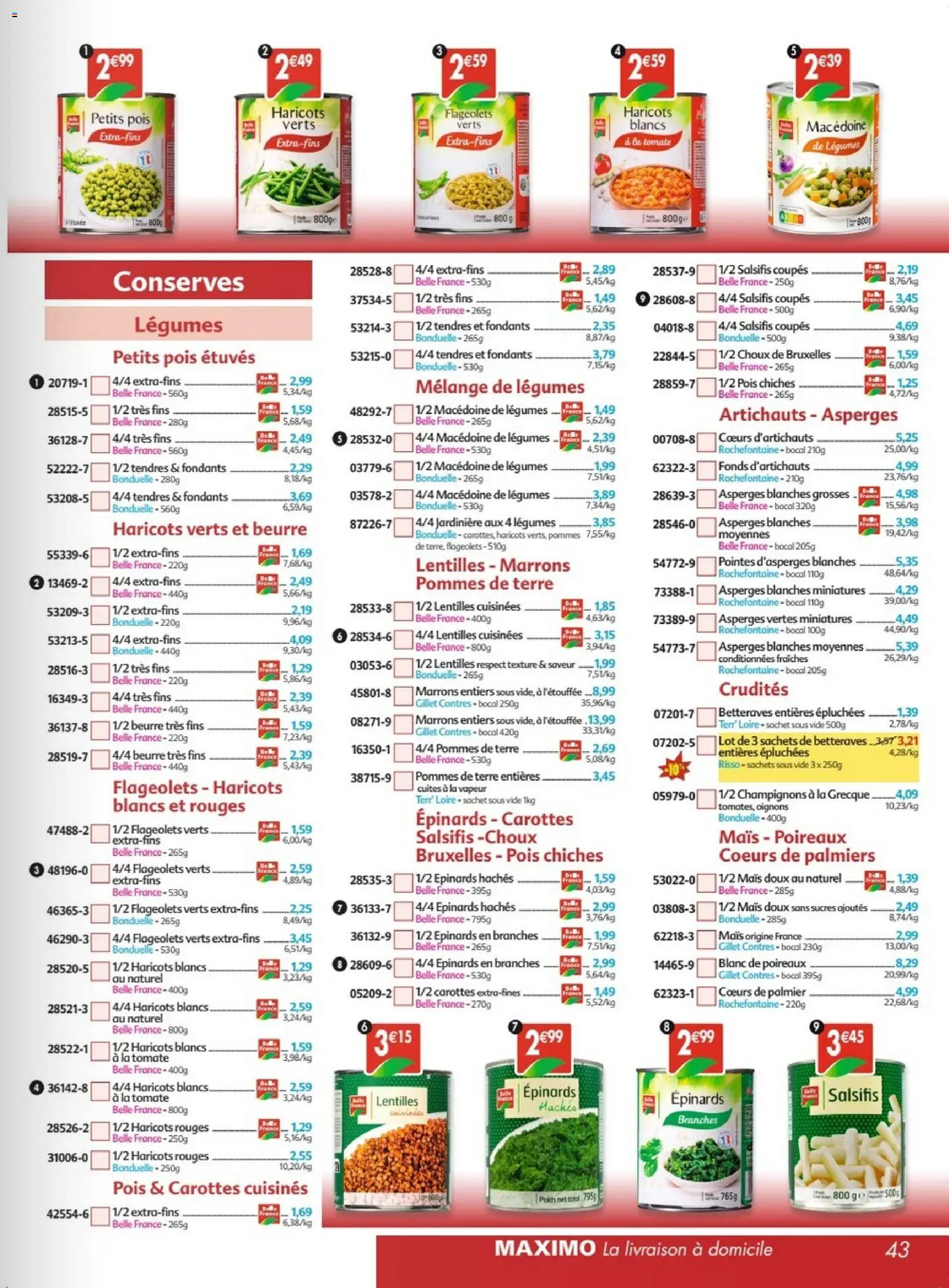 Prévisualisation de Maximo catalogue epicerie du magasin Maximo formulaire valide 26/10/2026 - Salsifis, Petits pois, Jardinière, Épinards, Pommes, Asperges vertes, Haricots verts, Coeurs d'artichauts