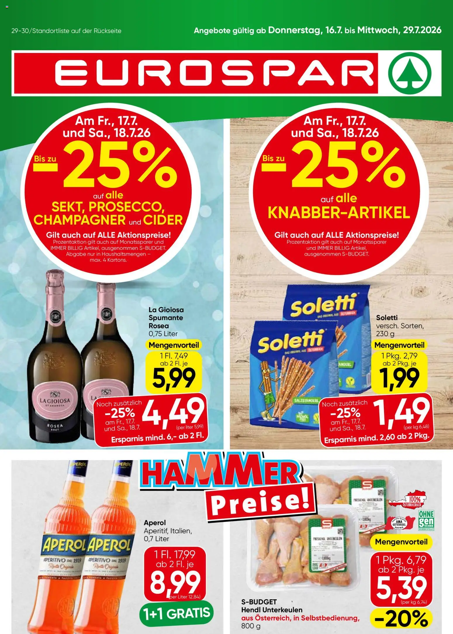 Vorschau der Angebote: Eurospar Eurospar Flugblatt gültig ab 16.07.2026 - Aperol