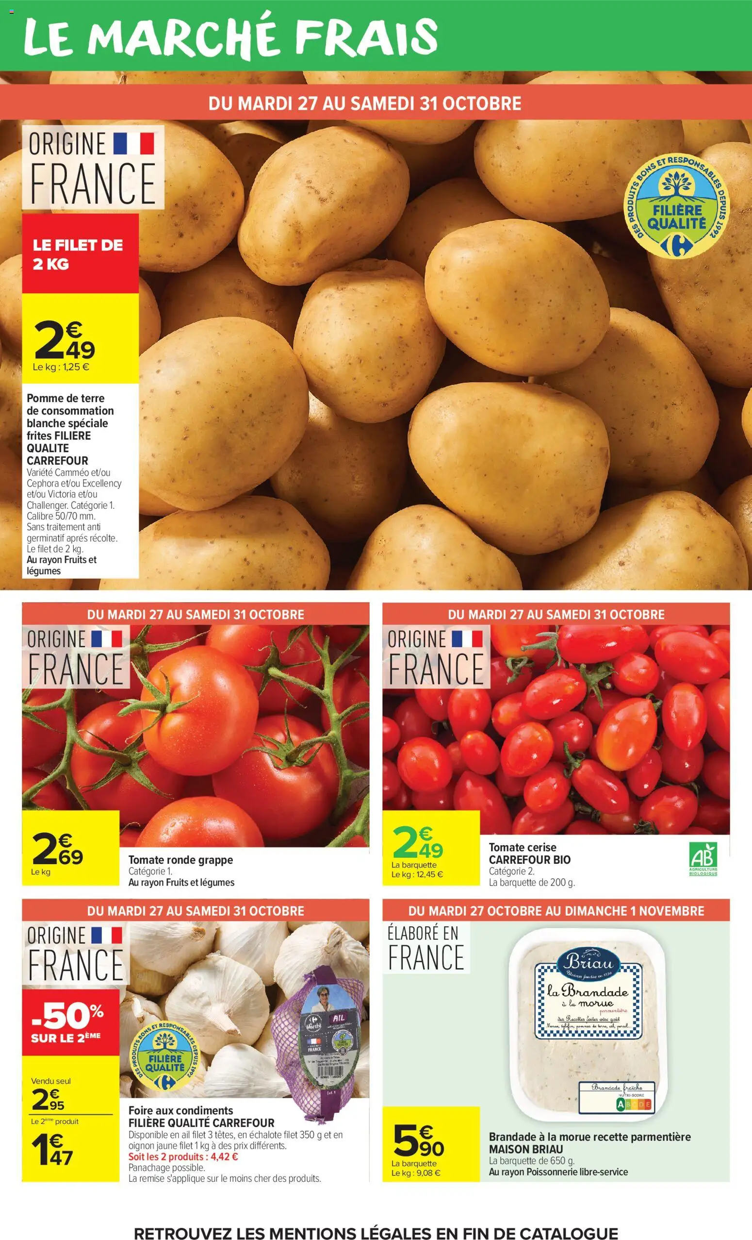 Prévisualisation de Carrefour Market catalogue du magasin Carrefour Market formulaire valide 27/10/2026 - Poissonnerie, Fruits, Pomme de terre, Tomate, Oignon, Tomate cerise, Pommes, Pomme de terre de consommation