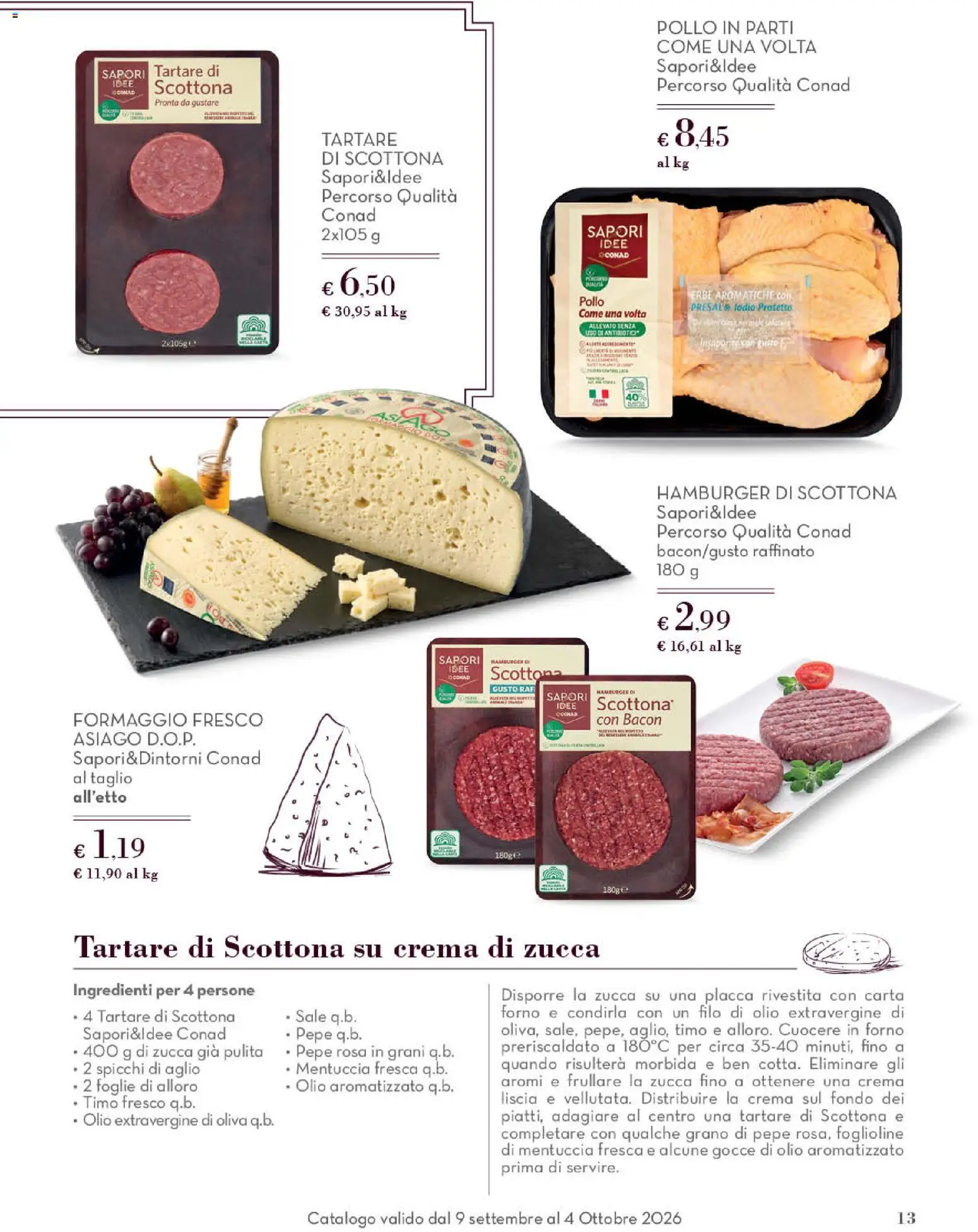 Anteprima dell'opuscolo Conad volantino Gourmet Lazio dal negozio Conad valido da 09/09/2026 - Hamburger, Crema, Pollo, Sale, Aglio, Olio extravergine di oliva, Taglio, Formaggio fresco