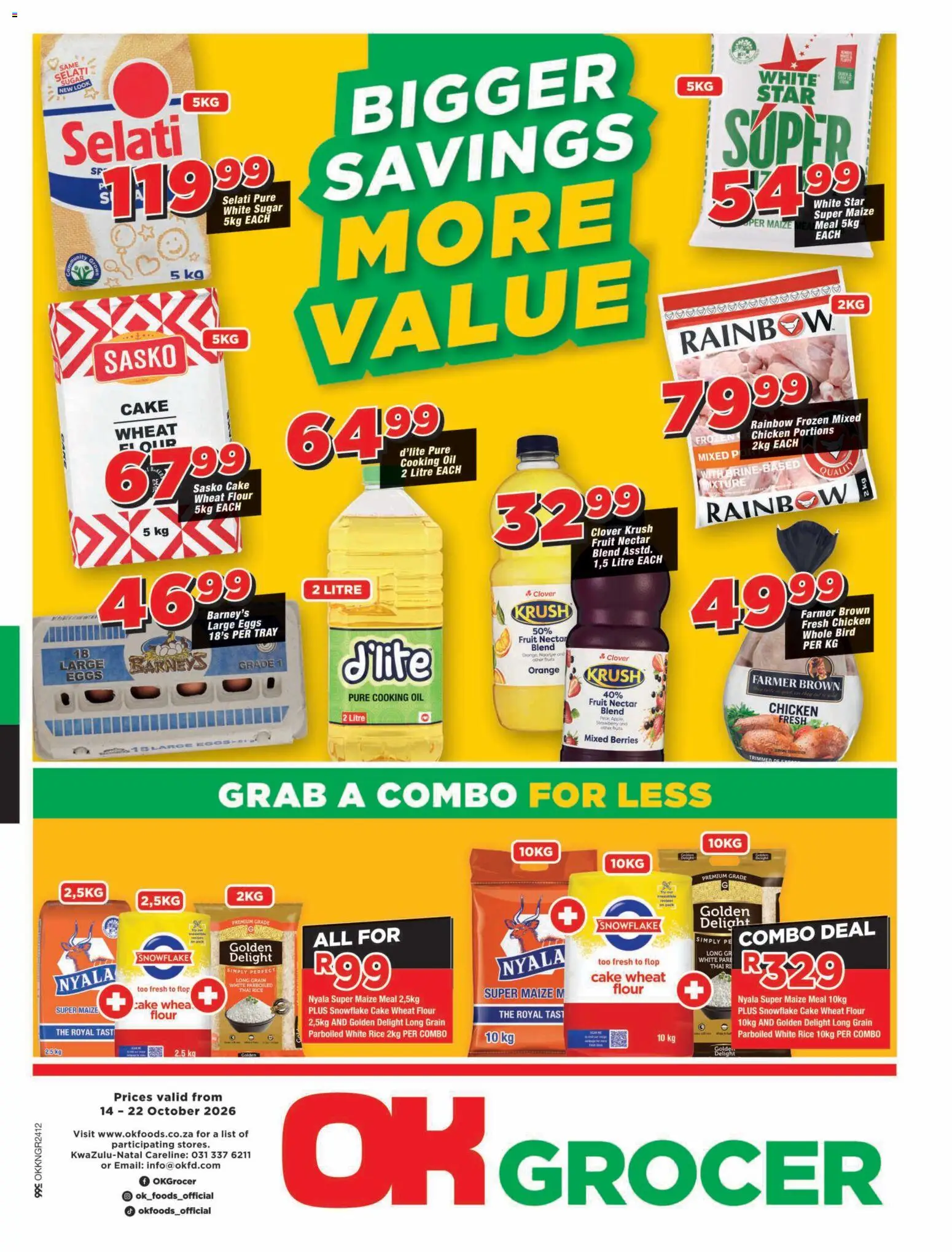 Preview of OK Foods flyer valid from 14/10/2026 - Cake, Eggs, Fruit, Sugar, Rice, Flour, Maize meal, Paper