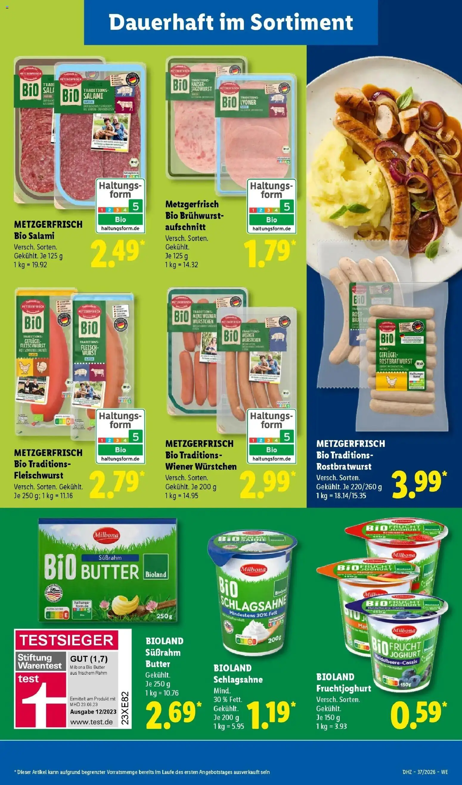 Vorschau von dem Prospekt des Geschäftes Lidl, gültig ab dem 07.09.2026 - Butter, Wurst, Joghurt, Fleisch, Schlagsahne, Salami, Fruchtjoghurt, Wiener wurstchen