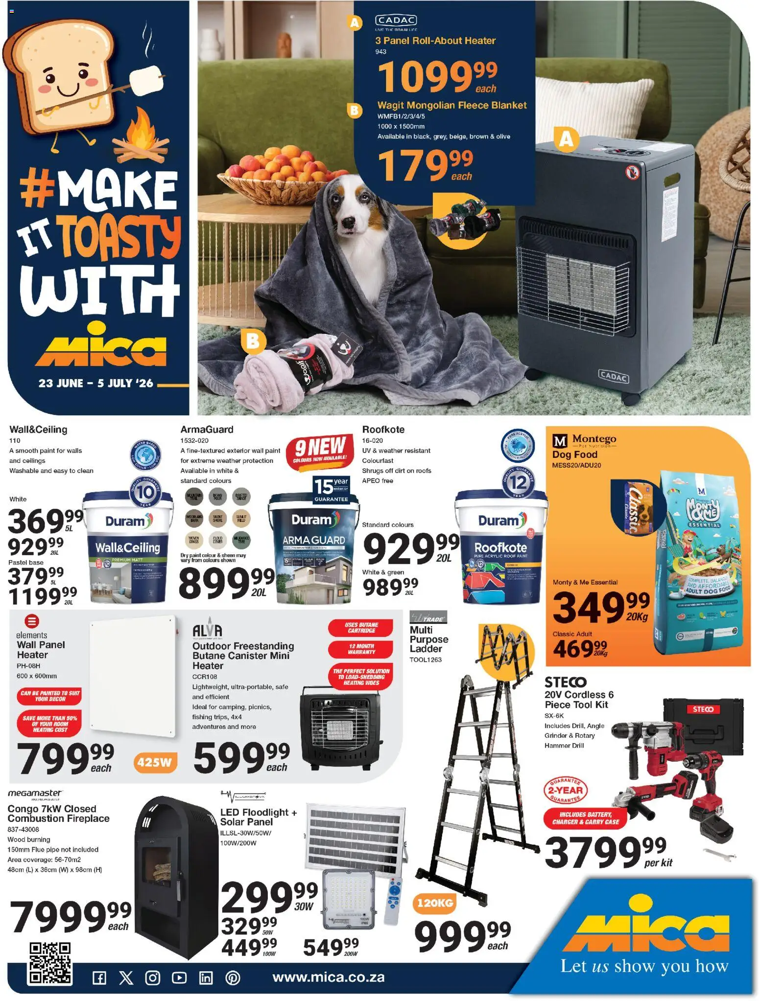 Preview of MICA flyer valid from 23/06/2026 - Suit, Paint, Grinder, Dog food, Drill, Hammer, Charger, Pipe