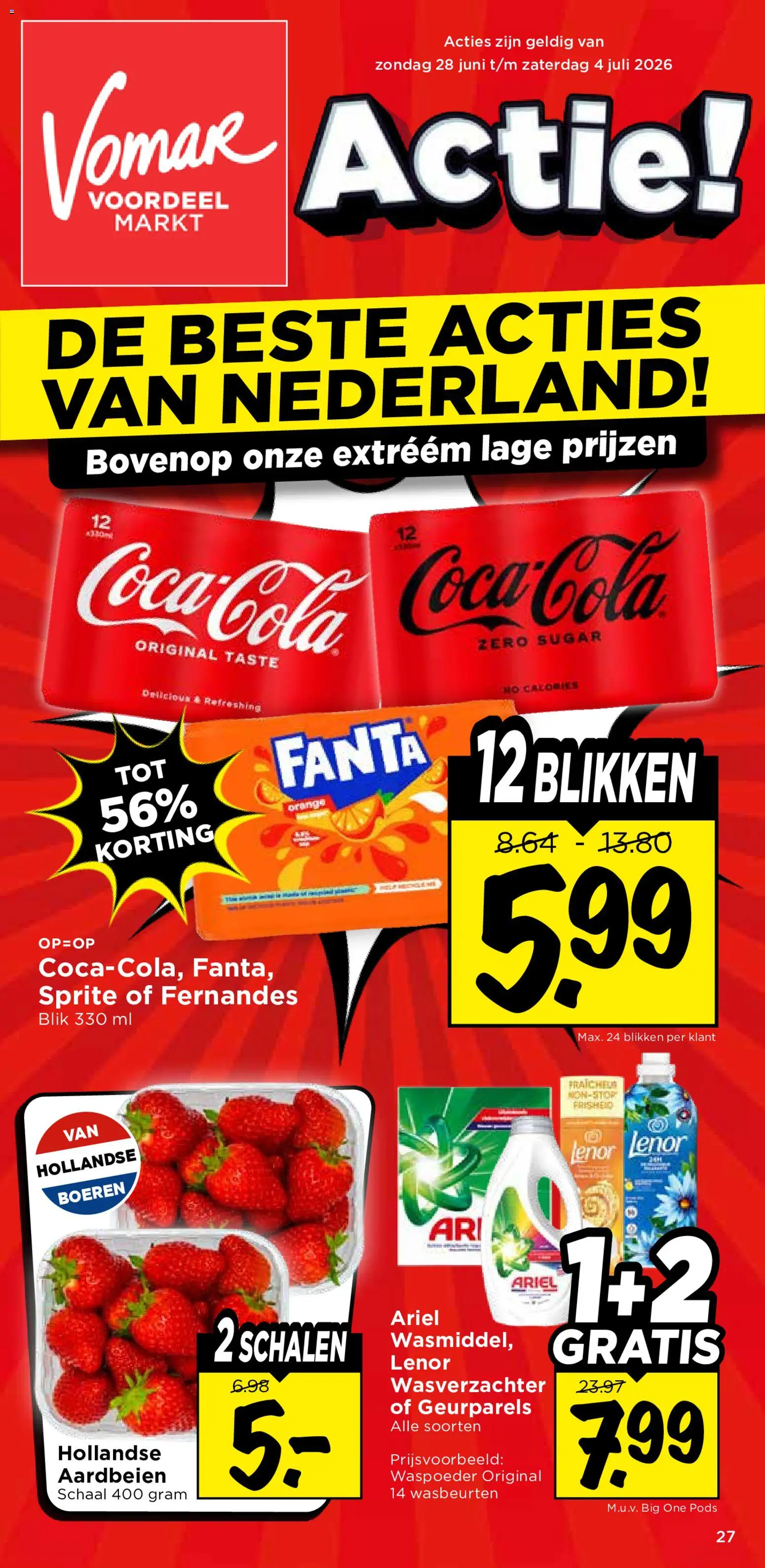 Voorbeeld van Vomar folder van winkel Vomar geldig vanaf 28-06-2026 - Aardbeien, Fanta, Wasverzachter, Sprite, Schaal