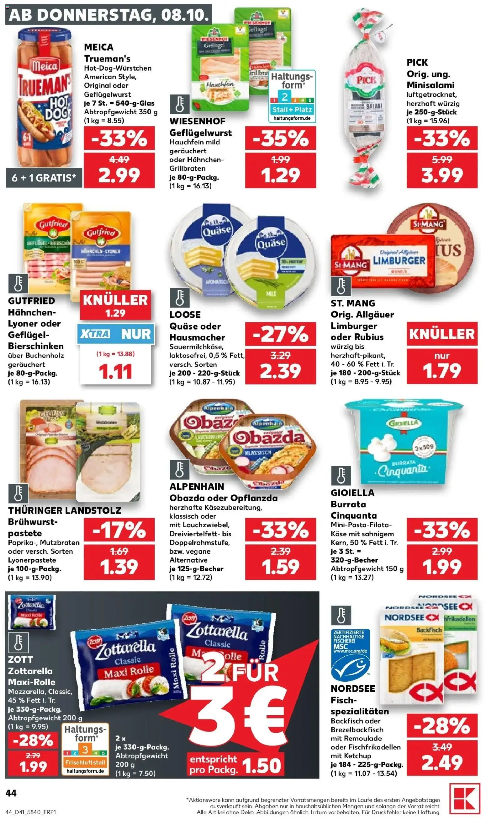 Vorschau von dem Prospekt des Geschäftes Kaufland, gültig ab dem 08.10.2026 - Burrata, Käse, Fisch, Salami, Ketchup, Spezialitäten, Meica, Hahnchen