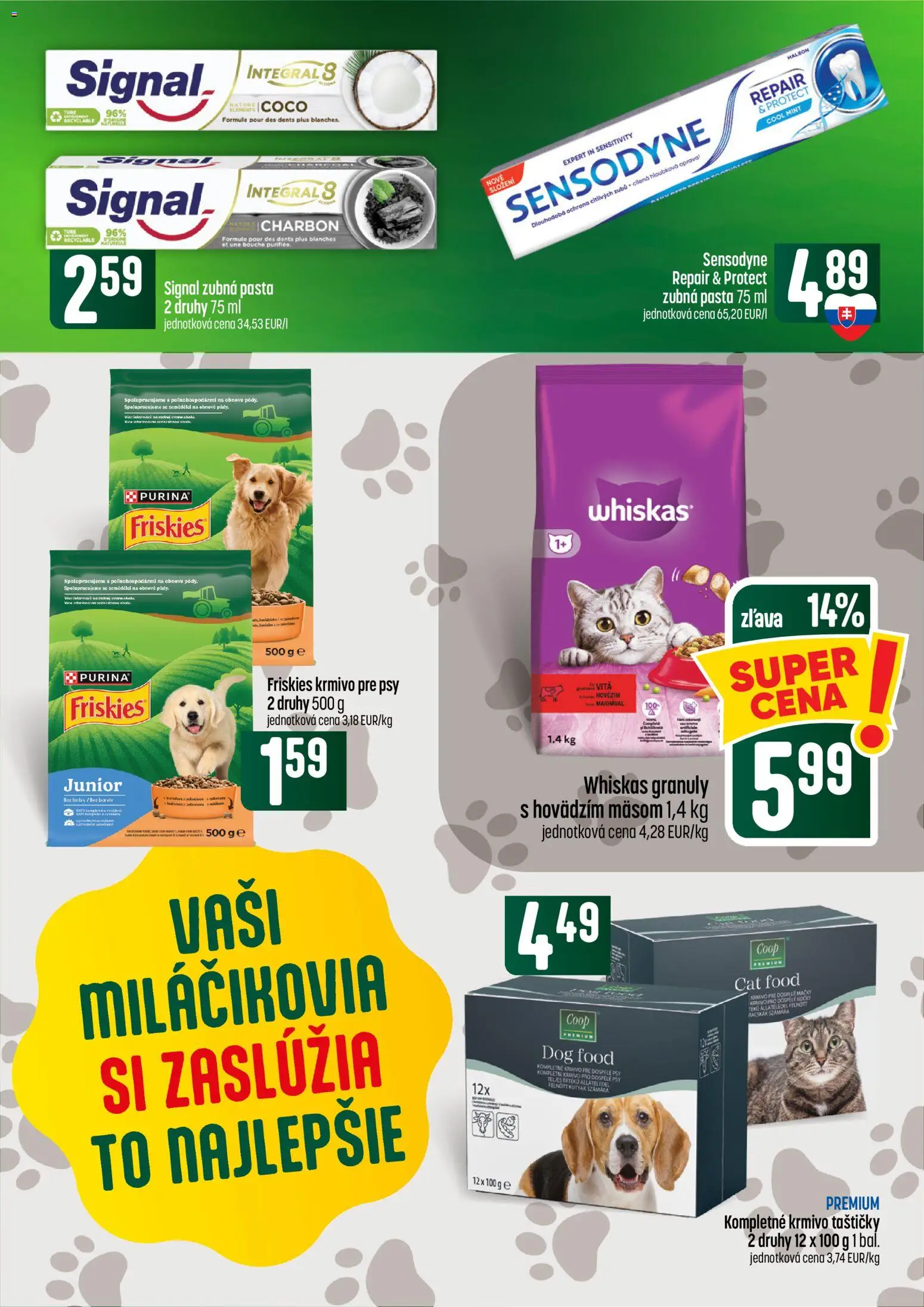 Náhľad COOP Jednota letáku platného od 08.10.2026 - Whiskas, Zubná pasta, Friskies