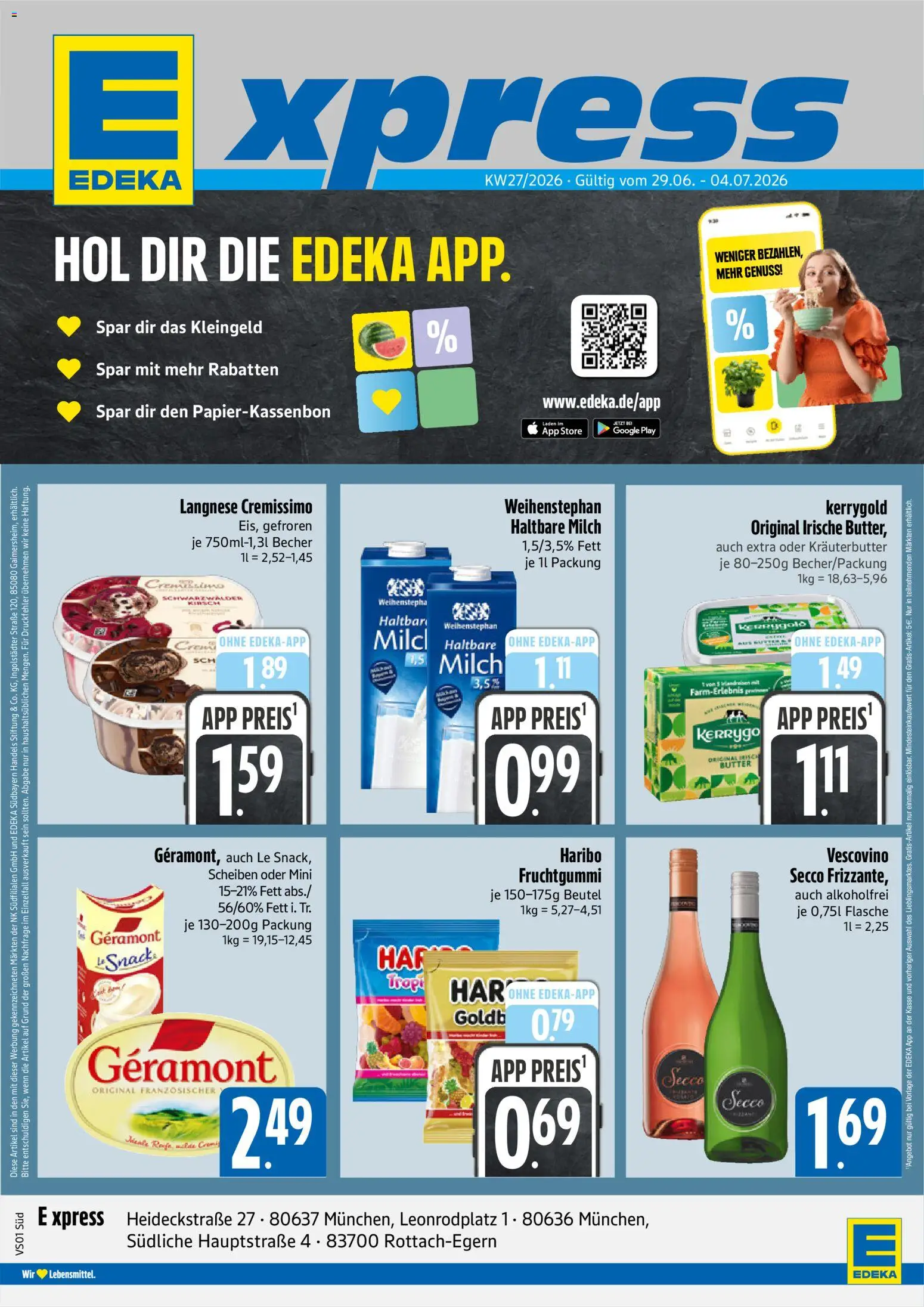 Vorschau von dem Prospekt des Geschäftes E xpress, gültig ab dem 29.06.2026 - Haribo, Milch, Kräuterbutter, Langnese, Geramont, Haltbare milch, Cremissimo, Langnese cremissimo