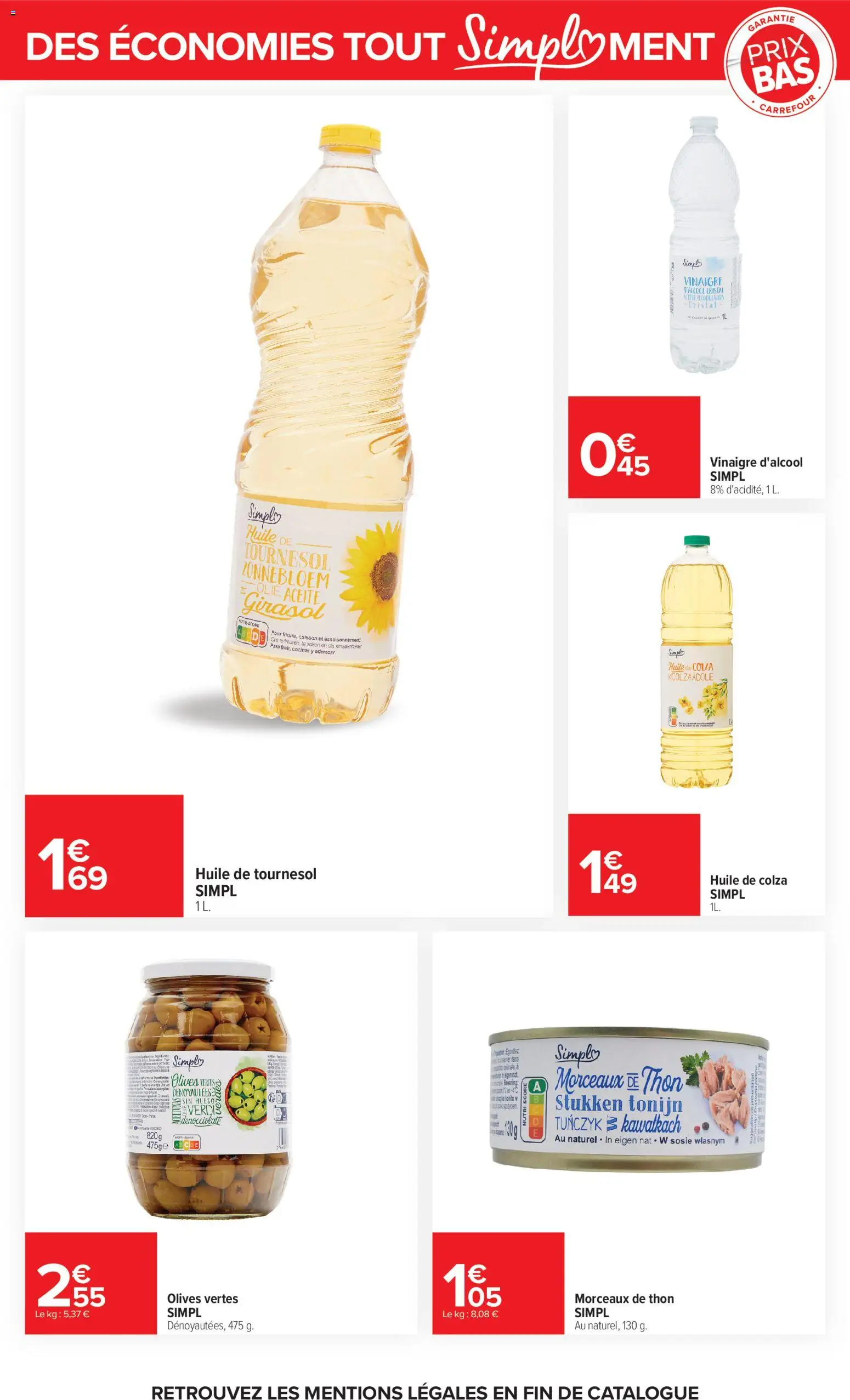 Prévisualisation de Carrefour Tout simplement du magasin Carrefour formulaire valide 03/11/2026 - Thon, Olives, Huile, Vinaigre, Huile de colza, Huile de tournesol