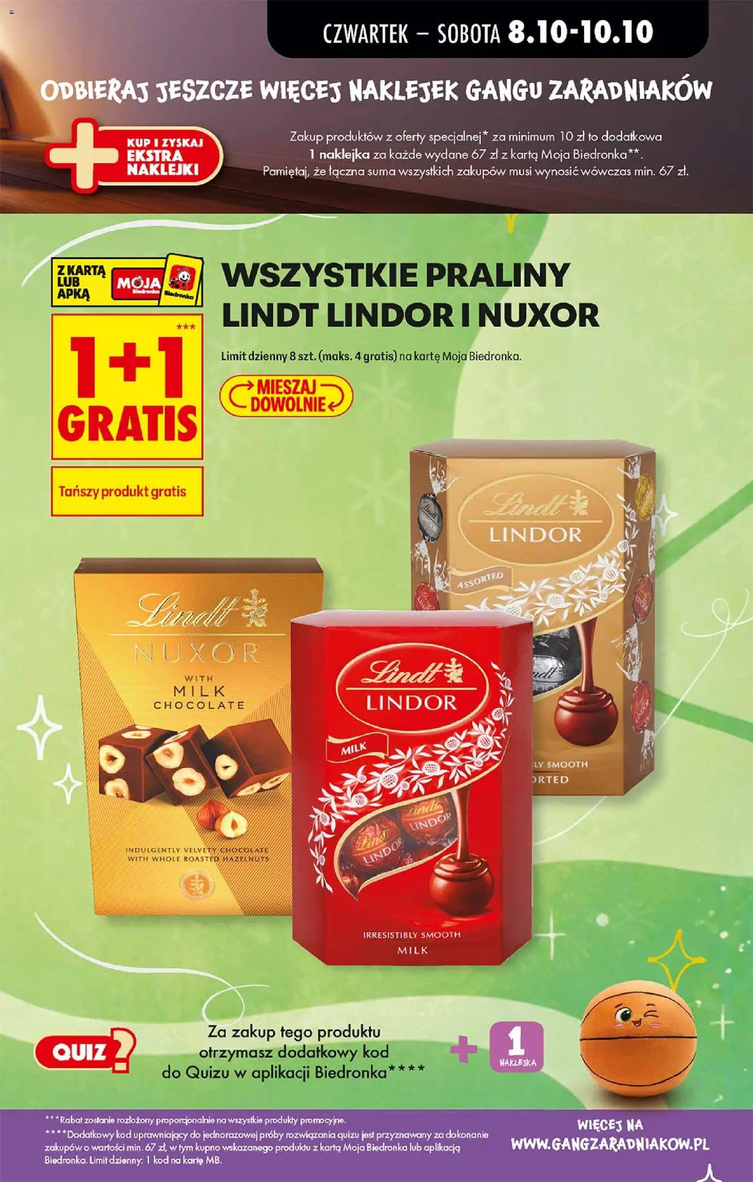 Pogląd gazetki "Biedronka gazetka - Gang zaradniaków" ze sklepu Biedronka ważnej od 08.10.2026 - Naklejki, Lindt, Lindor, Karta, Praliny, Praliny lindt