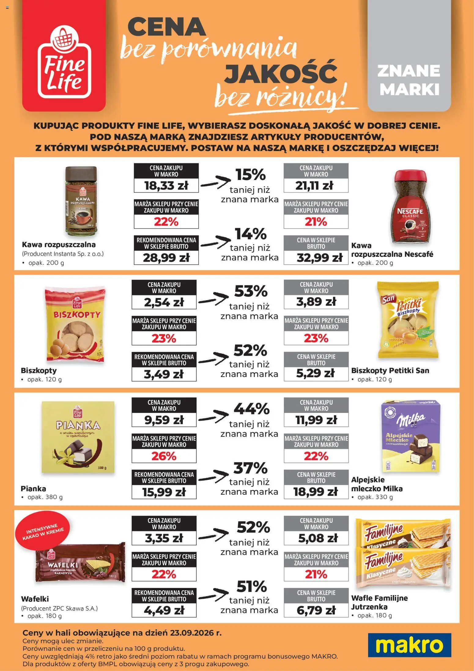 Pogląd gazetki "Makro gazetka - Fine Life" ze sklepu Makro ważnej od 01.10.2026 - Kawa, Kakao, Milka, Kawa rozpuszczalna, Biszkopty, Nescafe, Wafle, Wafelki