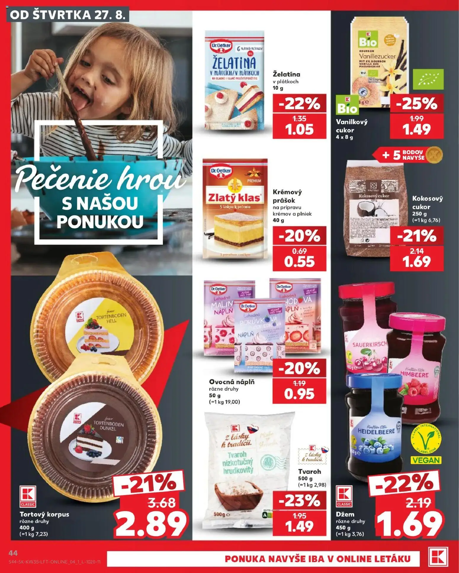 Náhľad Kaufland letáku platného od 27.08.2026 - Tvaroh, Cukor, Bourbon, Kokosový cukor, Džem, Zlatý klas