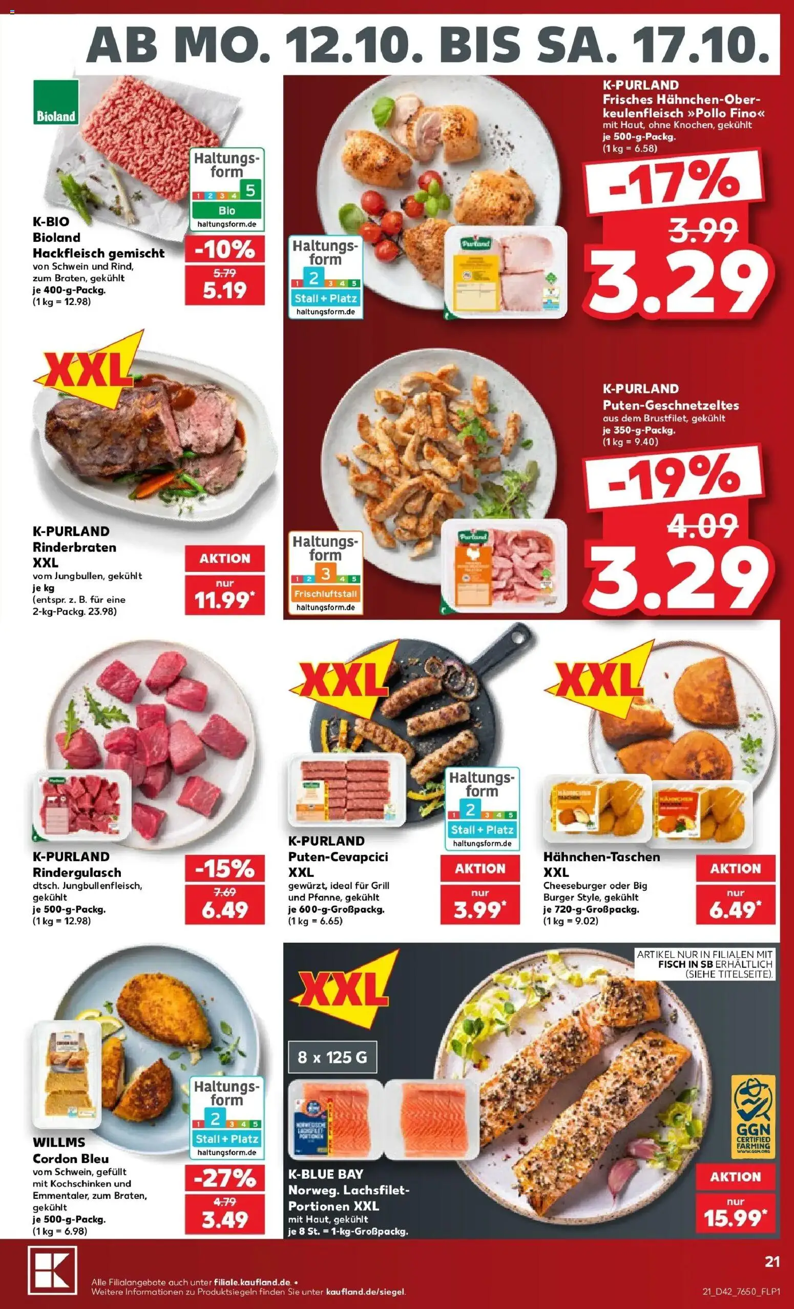 Vorschau von dem Prospekt des Geschäftes Kaufland, gültig ab dem 12.10.2026 - Burger, Fisch, Grill, Rinderbraten, Hackfleisch, Rindergulasch