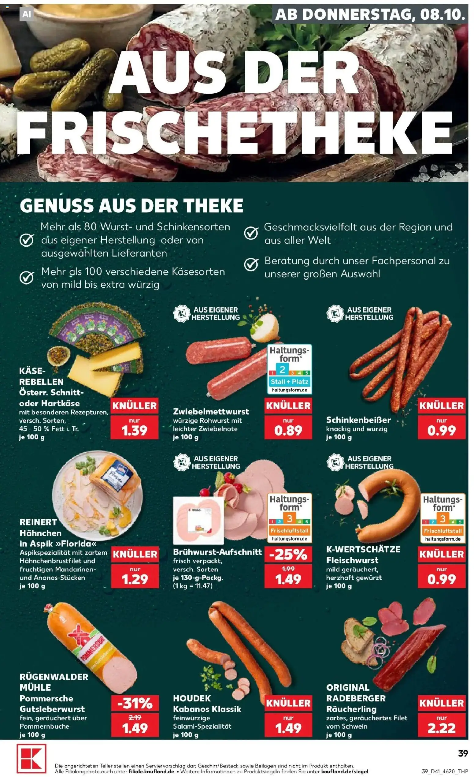 Vorschau von dem Prospekt des Geschäftes Kaufland, gültig ab dem 08.10.2026 - Käse, Wurst, Mühle, Theke, Mandarinen, Beilagen, Hahnchen