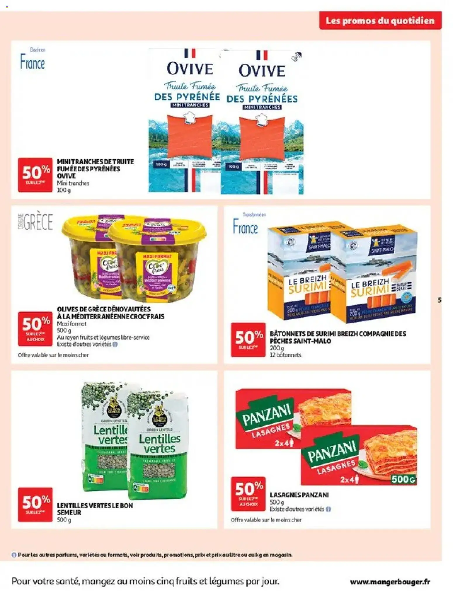 Prévisualisation de Auchan - Les promos du moment du magasin Auchan formulaire valide 27/10/2026 - Lasagnes, Lentilles, Pêches, Lentille, Truite, Truite fumée, Surimi, Lentilles vertes