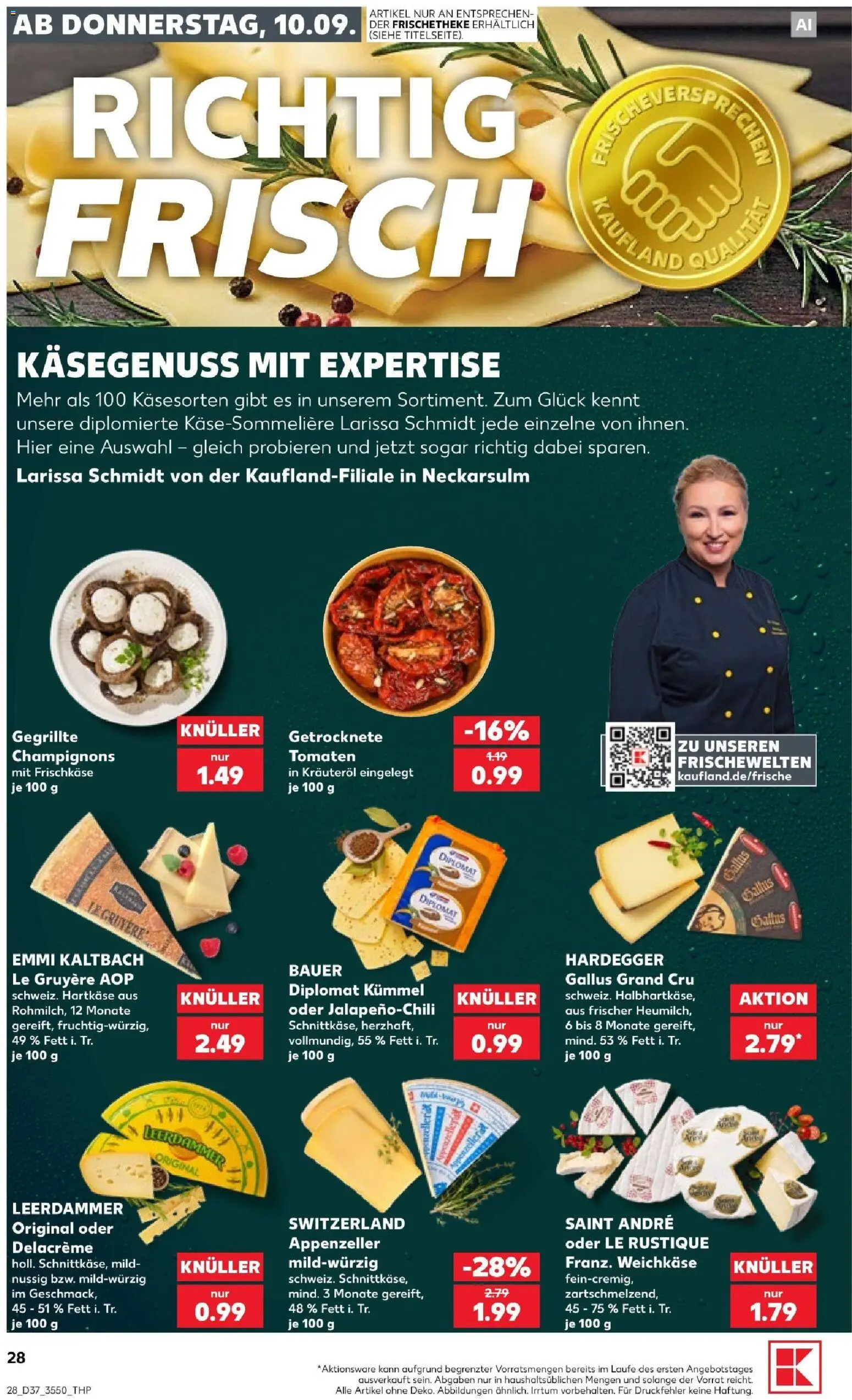 Vorschau von dem Prospekt des Geschäftes Kaufland, gültig ab dem 10.09.2026 - Champignons, Tomaten, Leerdammer, Frischkase