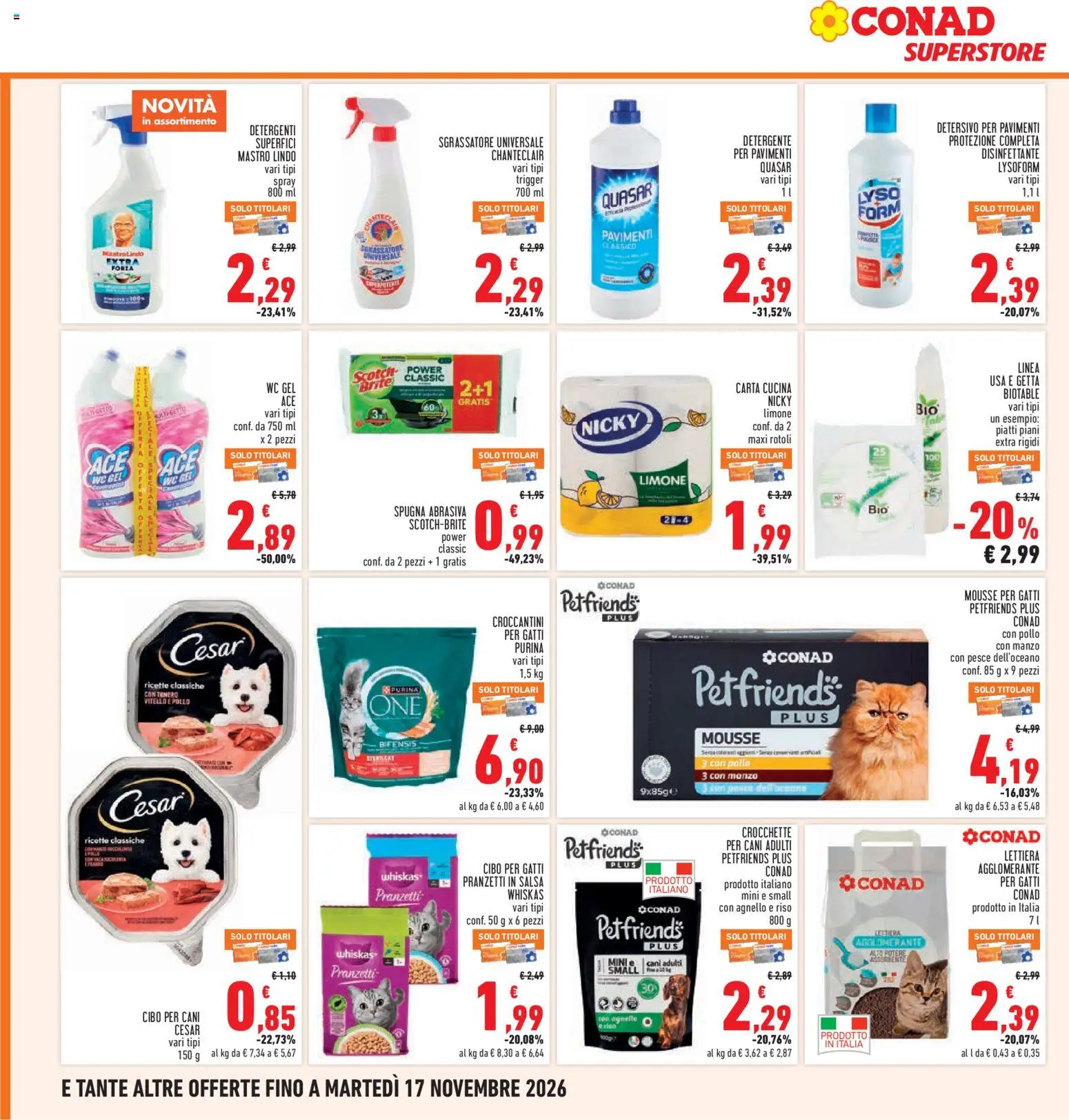 Anteprima dell'opuscolo Conad volantino Superstore Lazio dal negozio Conad valido da 05/11/2026 - Pollo, Limone, WC, Agnello, Spugna, Salsa, Crocchette, Detergente