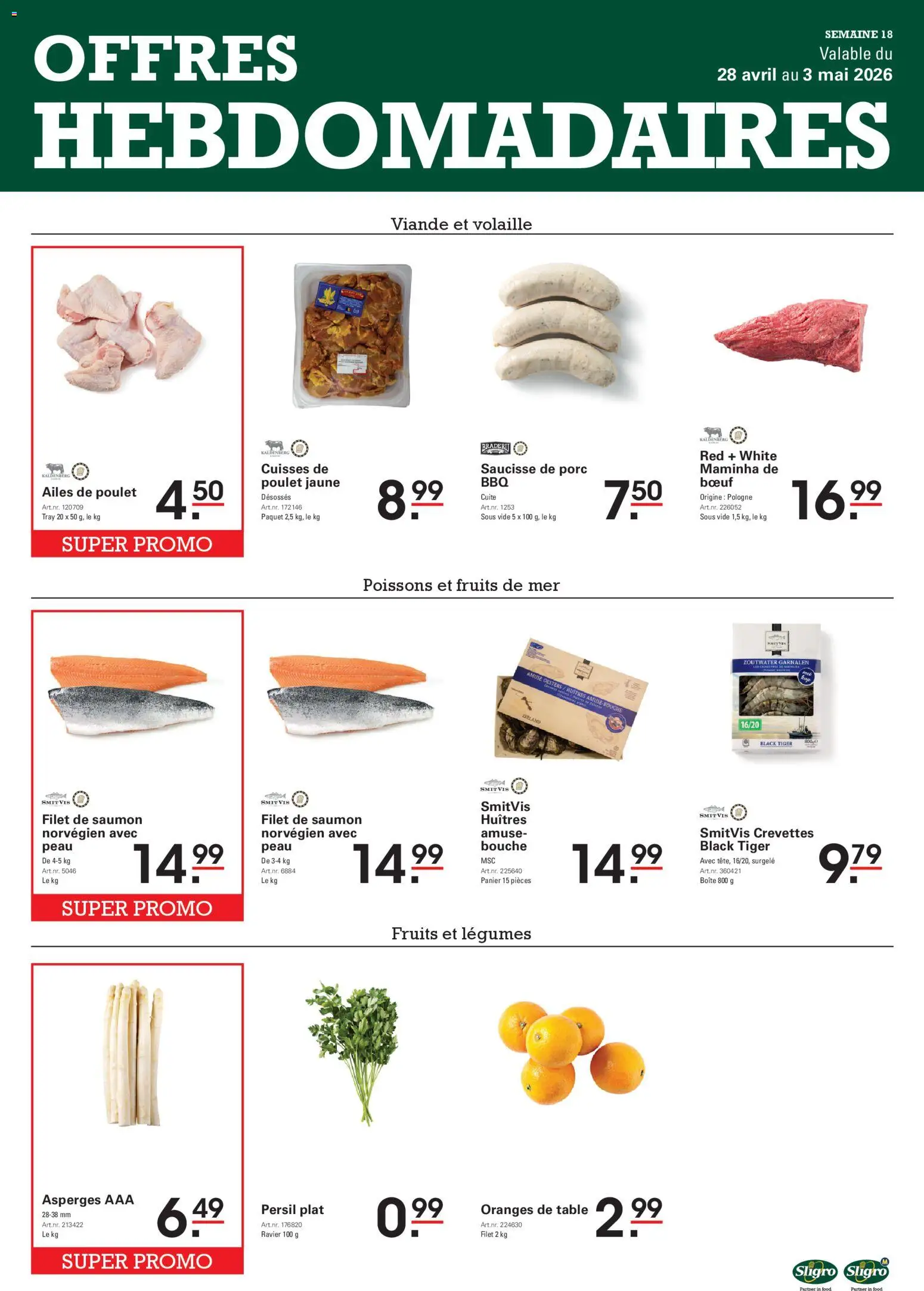Voorbeeld van Sligro Publicité van winkel Sligro geldig vanaf 28/04/2026 - Vis, Asperges, Garnalen, Filet