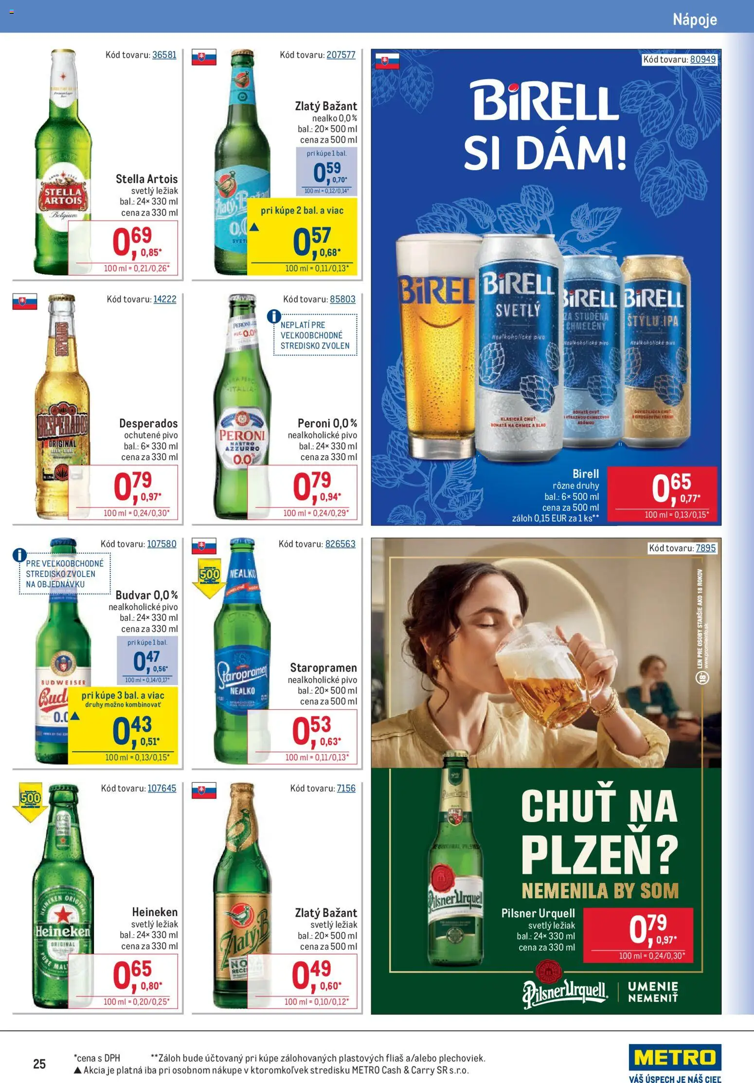 Náhľad Metro letáku platného od 07.10.2026 - Pivo, Pilsner Urquell, Desperados, Birell, Budvar, Zlatý Bažant, Nápoje, Nealkoholické pivo