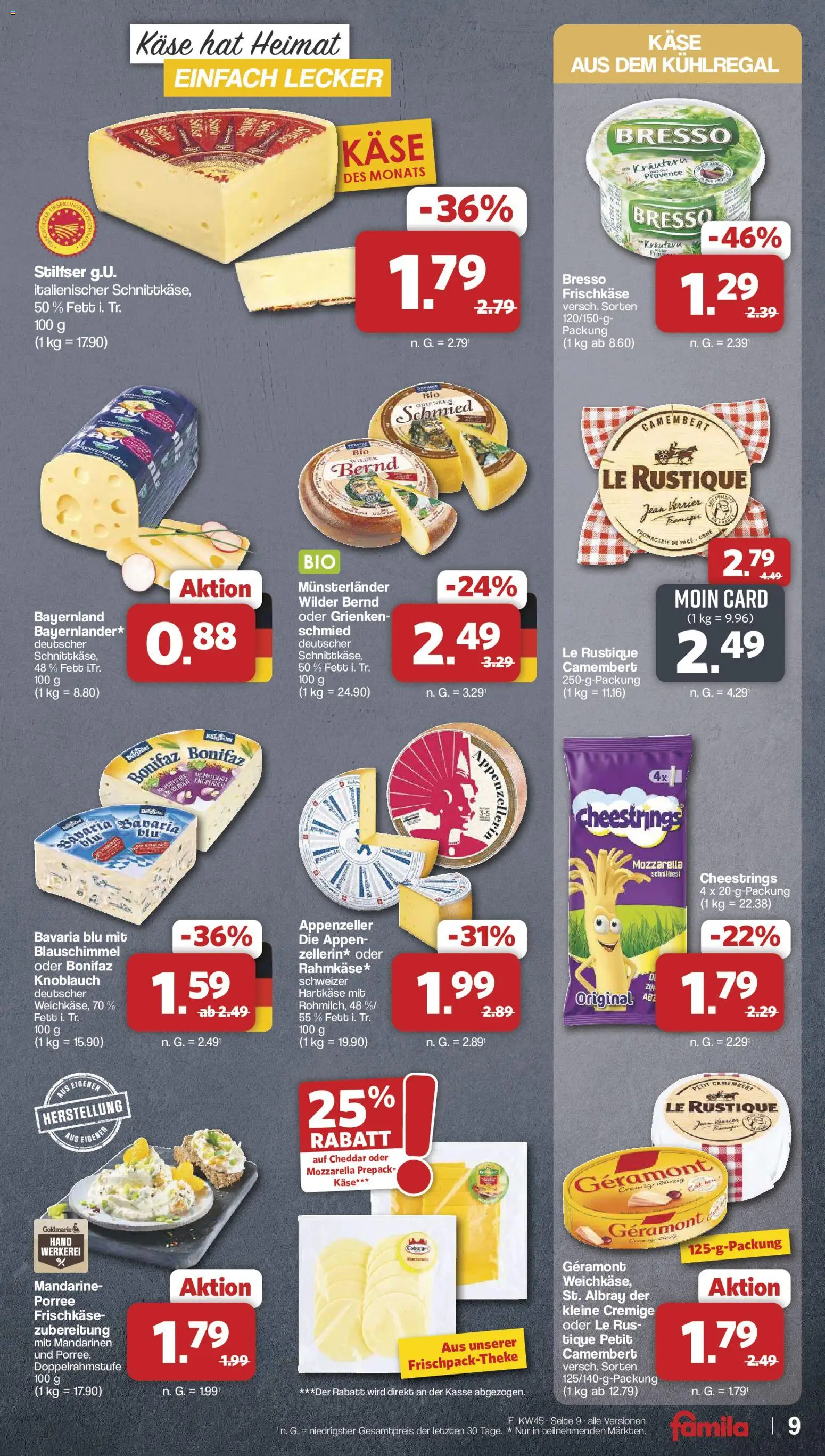 Vorschau von dem Prospekt des Geschäftes Famila Nordwest, gültig ab dem 02.11.2026 - Käse, Mozzarella, Camembert, Knoblauch, Mandarinen, Geramont, Bresso, Frischkase