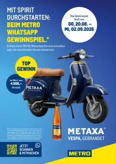 Vorschau der Angebote: Metro Metro angebote WhatsApp Gewinnspiel Metaxa MP18 2026 gültig ab 20.08.2026
