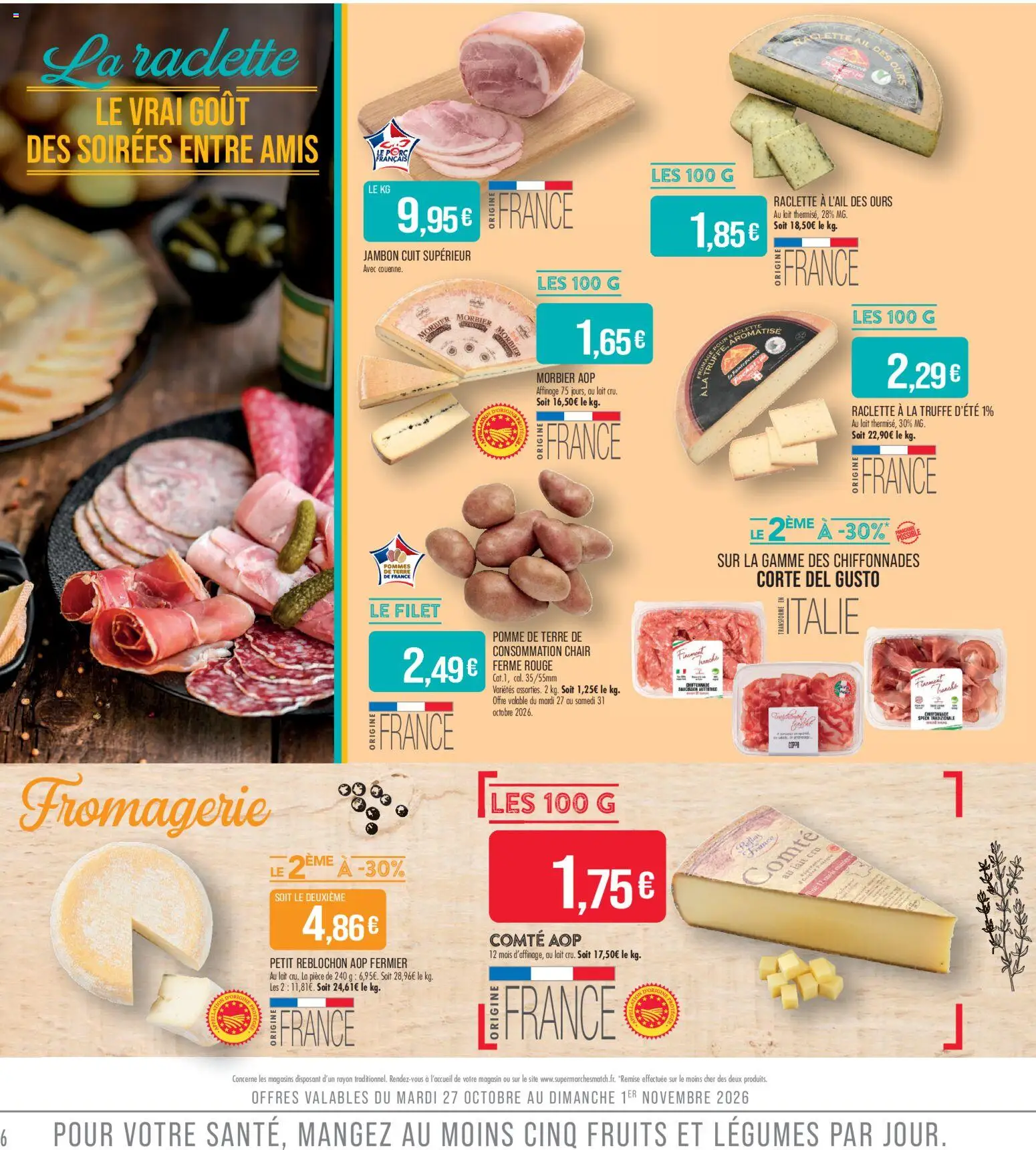 Prévisualisation de Match Supermarché - La match mania du magasin Match Supermarché formulaire valide 27/10/2026 - Raclette, Fruits, Jambon, Reblochon, Porc, Pommes, Comté aop, Morbier aop