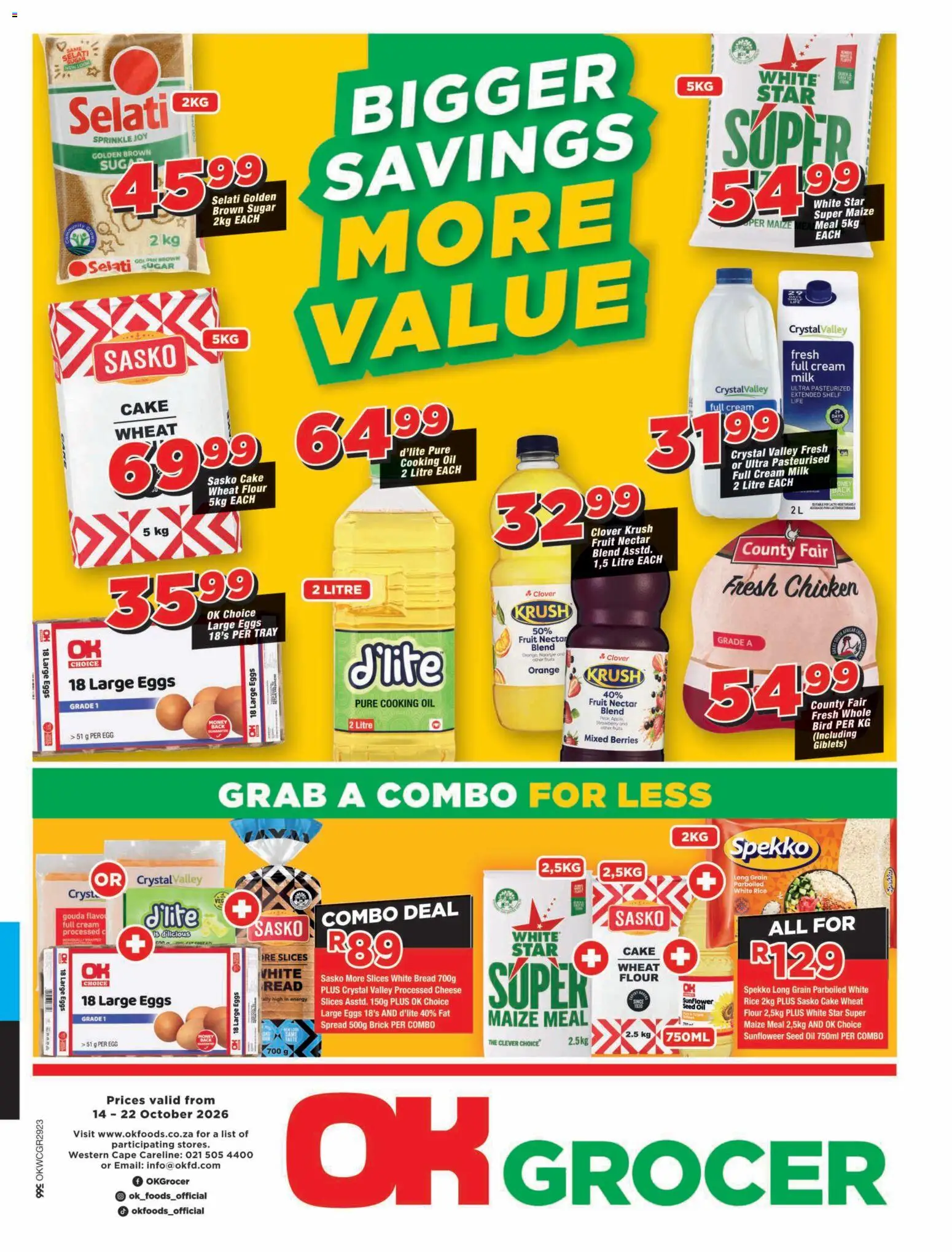 Preview of OK Foods flyer valid from 14/10/2026 - Chicken, Eggs, Wine, Fruit, Shelf, Sugar, Flour, Spread
