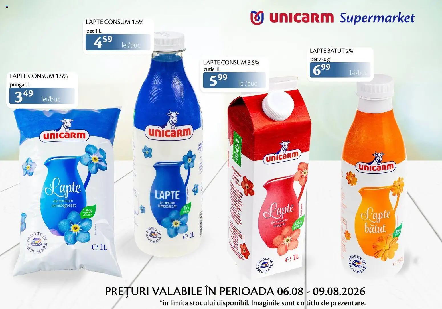 Previzualizarea de cataloage: Unicarm Unicarm Catalog Produse lactate valabil de la 06.08.2026 - Lapte, Cutie, Pungă