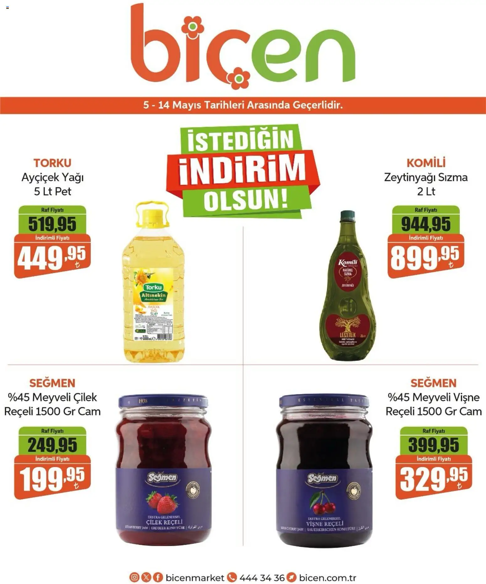 Biçen Market Biçen Market İndirim 05.05.2026 - Broşürünün önizlemesi - Zeytinyağı, Çilek, Raf, Vişne