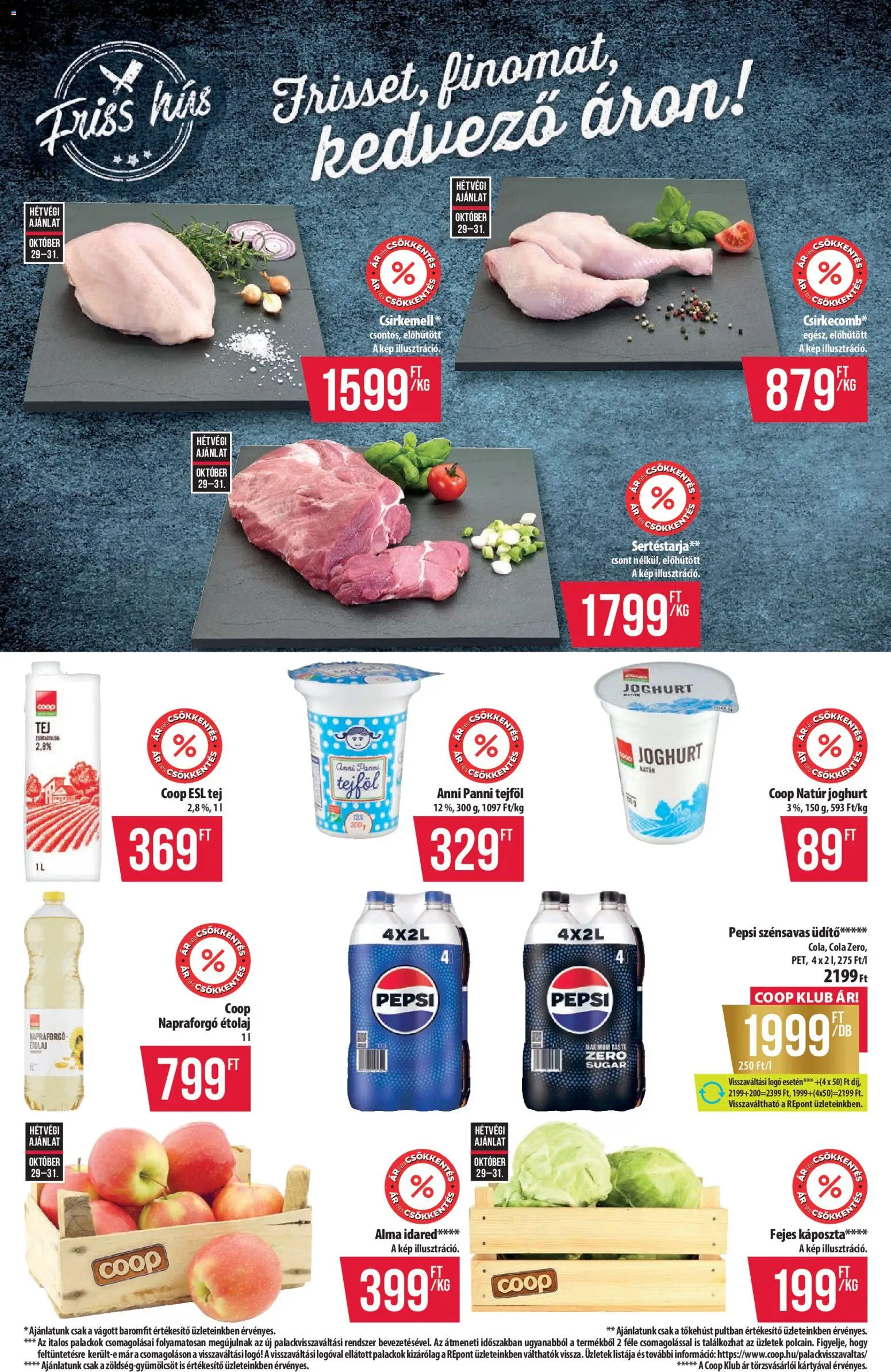 COOP - COOP - Szuper Plusz / Tisza megtekintése, amely érvényes 2026.10.29.-től - Napraforgó, Tej, Csirkemell, Káposzta, Pepsi, Tejföl, Hús, Joghurt
