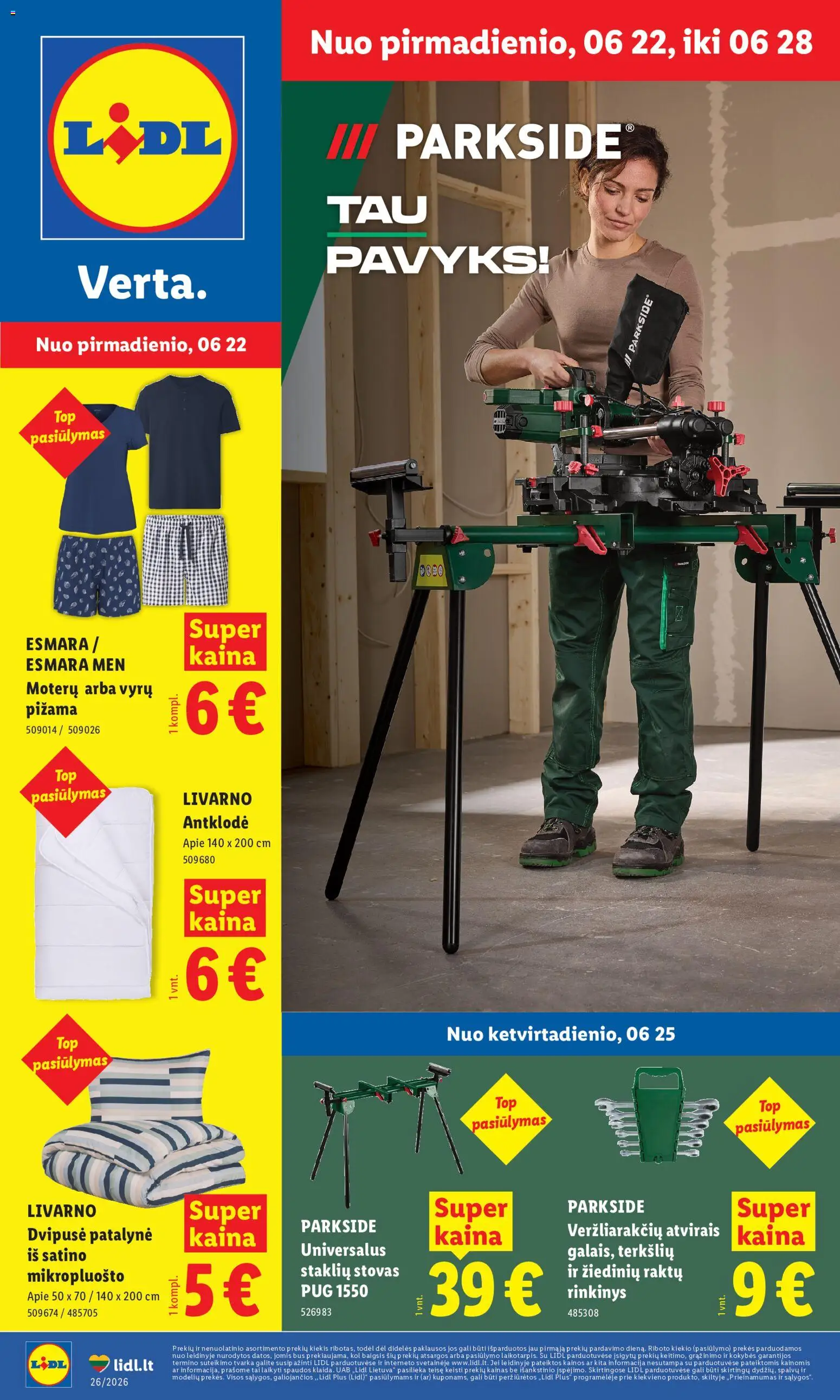 LIDL parduotuvės leidinio LIDL leidinys - Ne maisto prekių pasiūlymai galiojančio nuo 2026.06.22 peržiūra - Pižama, Antklodė, Stovas