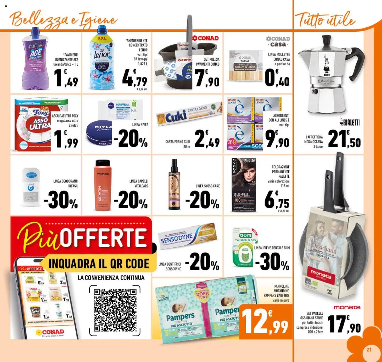 Anteprima dell'opuscolo Conad volantino Campania dal negozio Conad valido da 21/10/2026 - Forno, Pampers, Ammorbidente, Assorbenti, Carta forno, Asciugatutto, Caffettiera